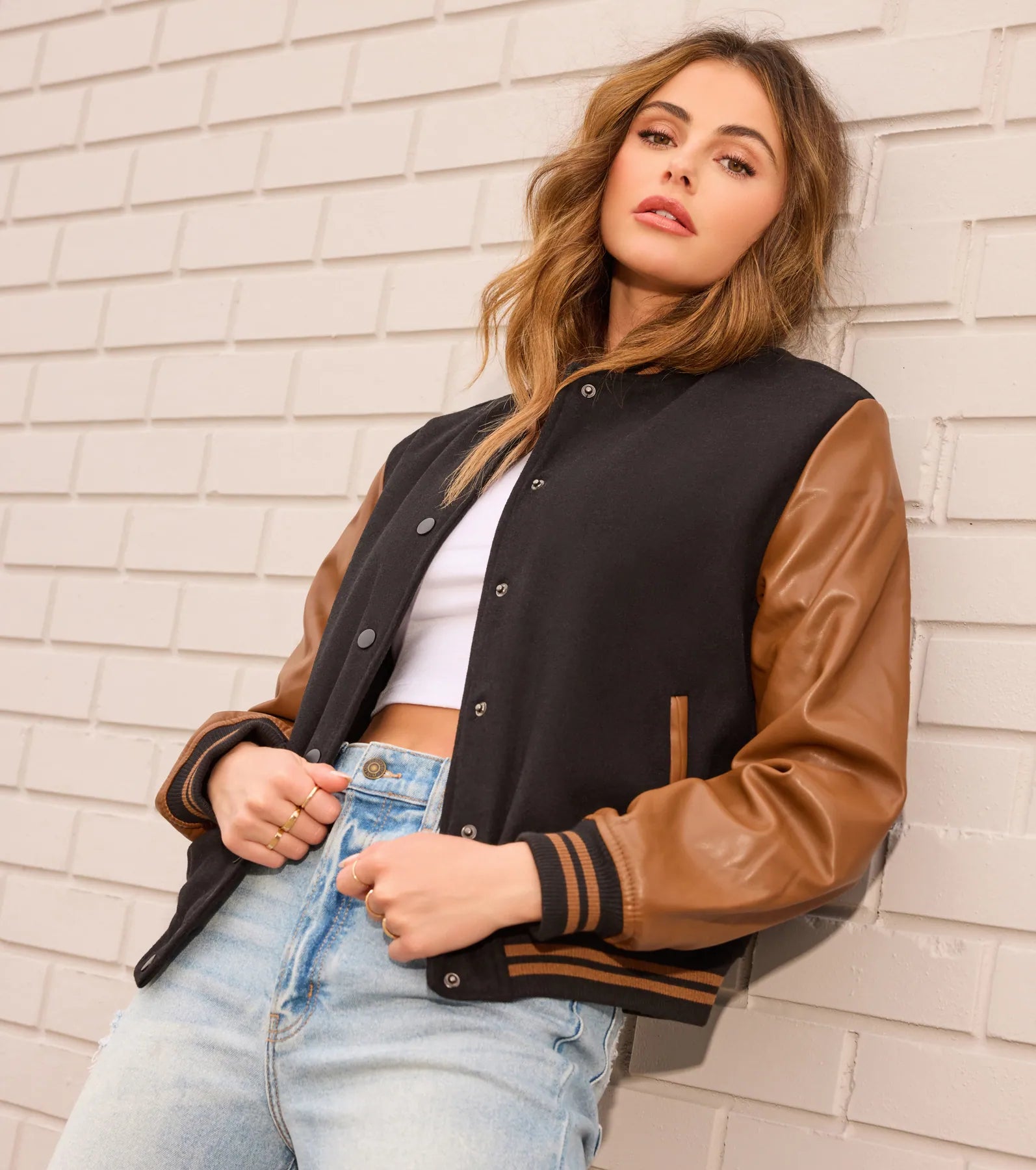 Chic Spirit Faux Wool Varsity Jacket - Image 5