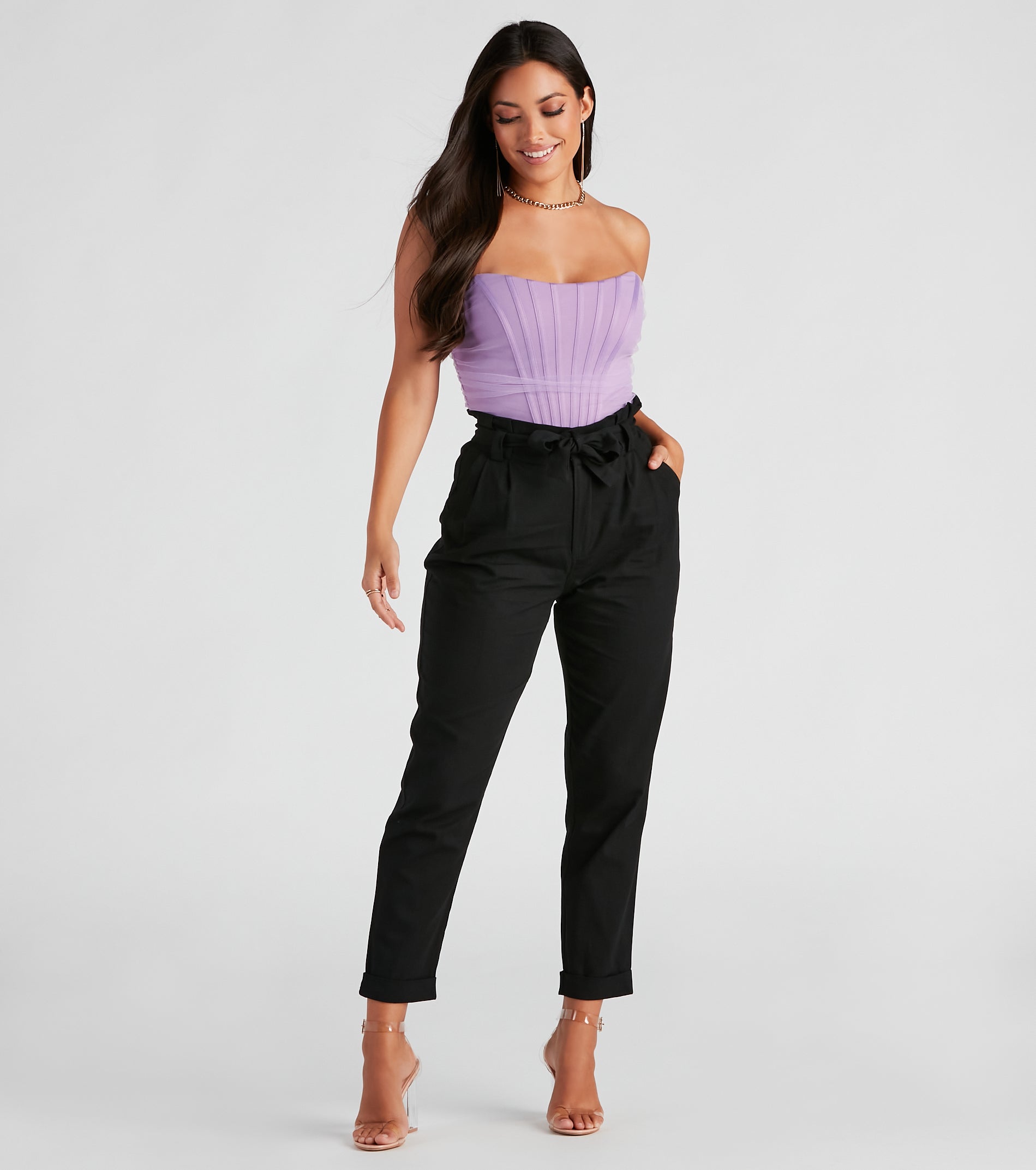Trendy And Tapered High Waist Paperbag Pants - Image 6
