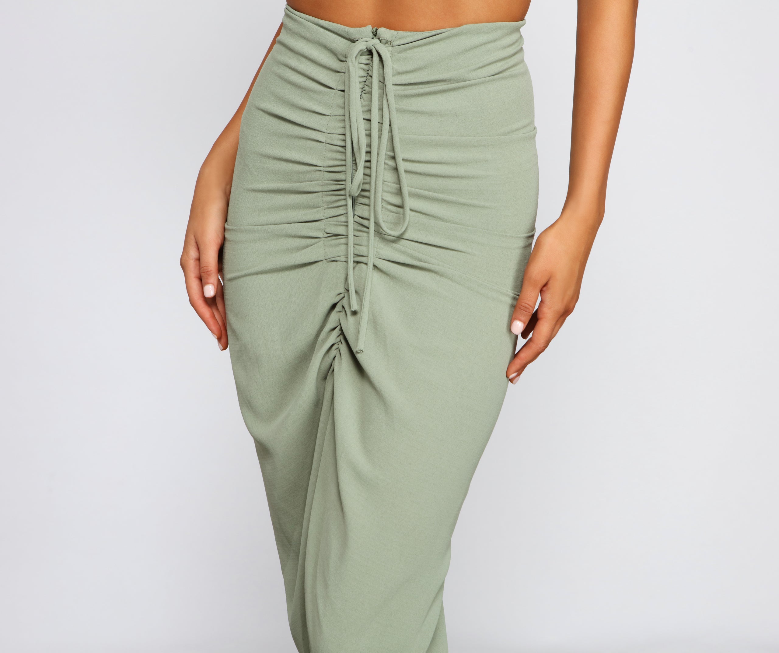 High-Rise Drama Ruched Midi Skirt - Image 3