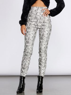 High Waist Snake Print PU Leggings