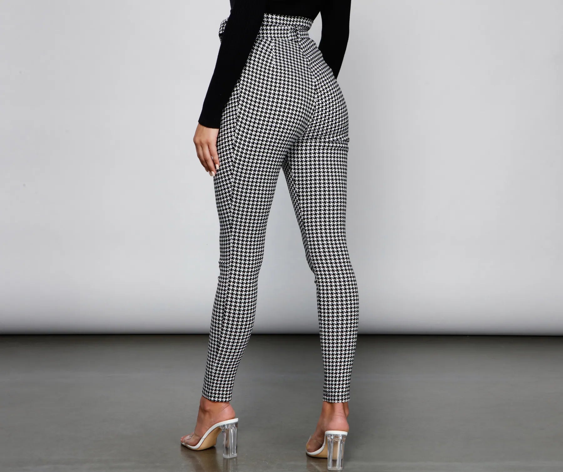Houndstooth Paper Bag Skinny Pants - Image 2