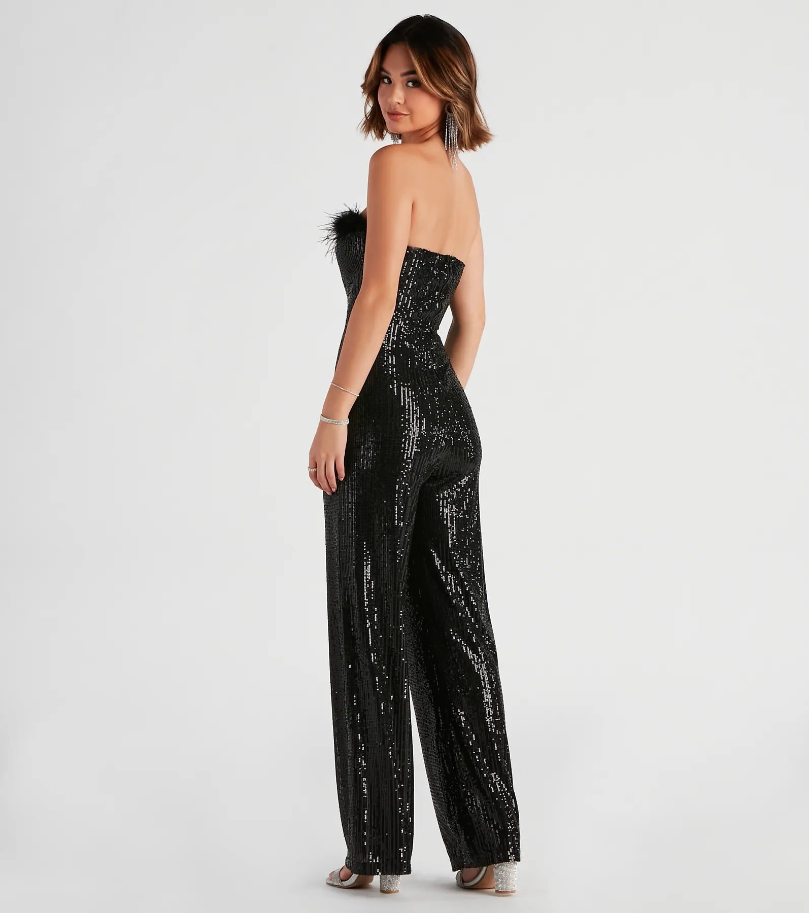 Always Fabulous Feather-Trim Sequin Jumpsuit - Image 2