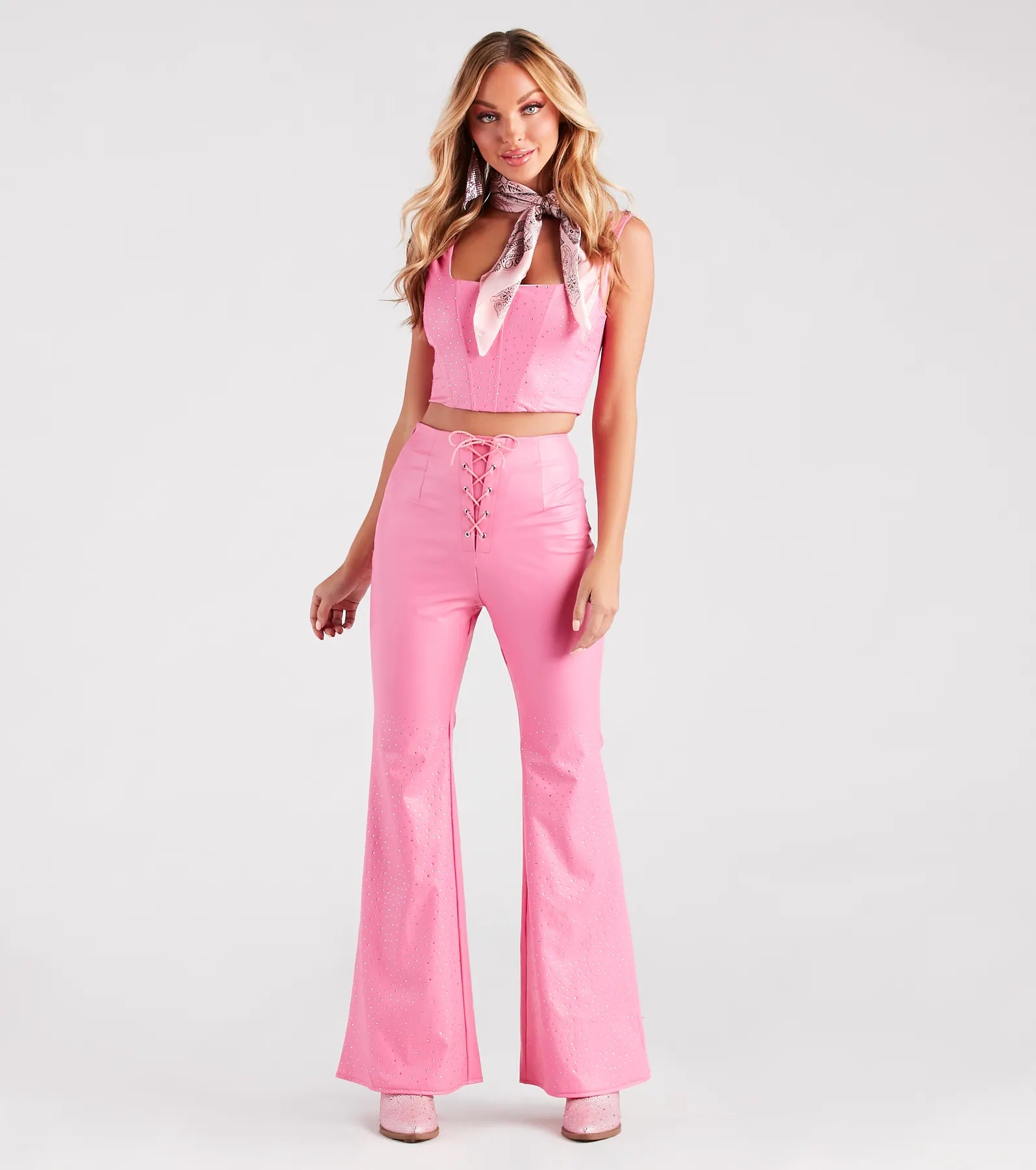 Fashion Doll Rhinestone Faux Leather Flare Pants - Image 3
