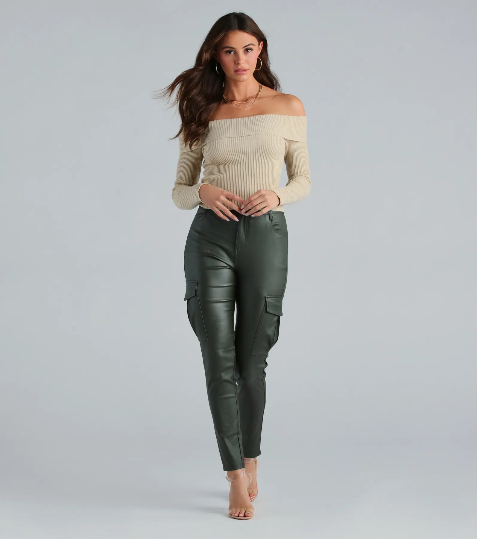 Casually Elevated Faux Leather Cargo Pants - Image 6