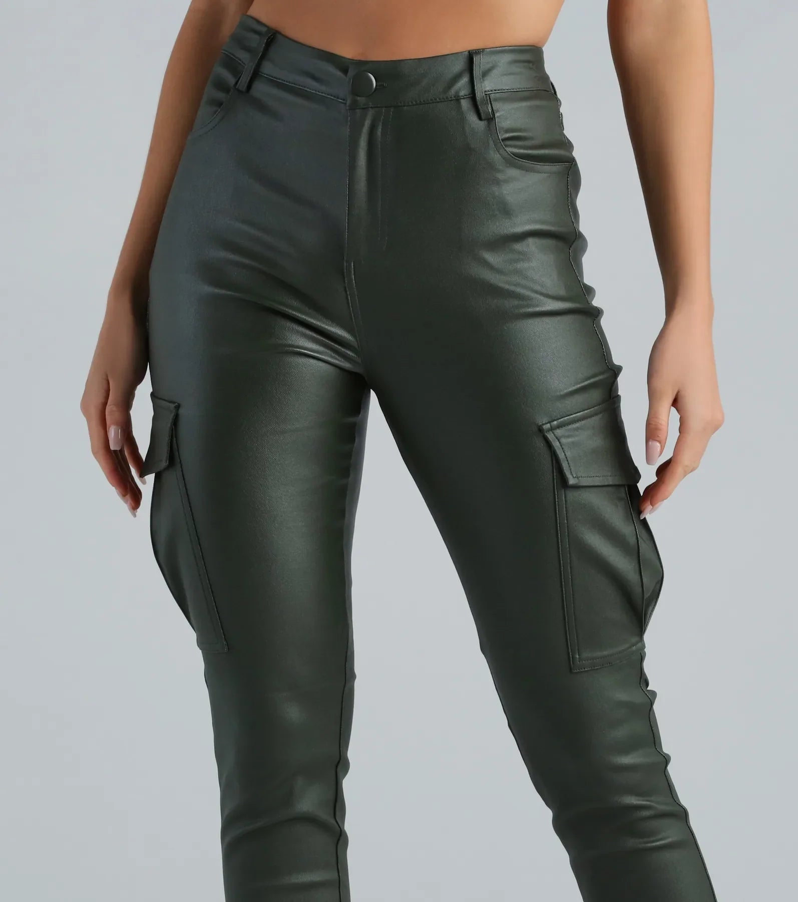 Casually Elevated Faux Leather Cargo Pants - Image 8