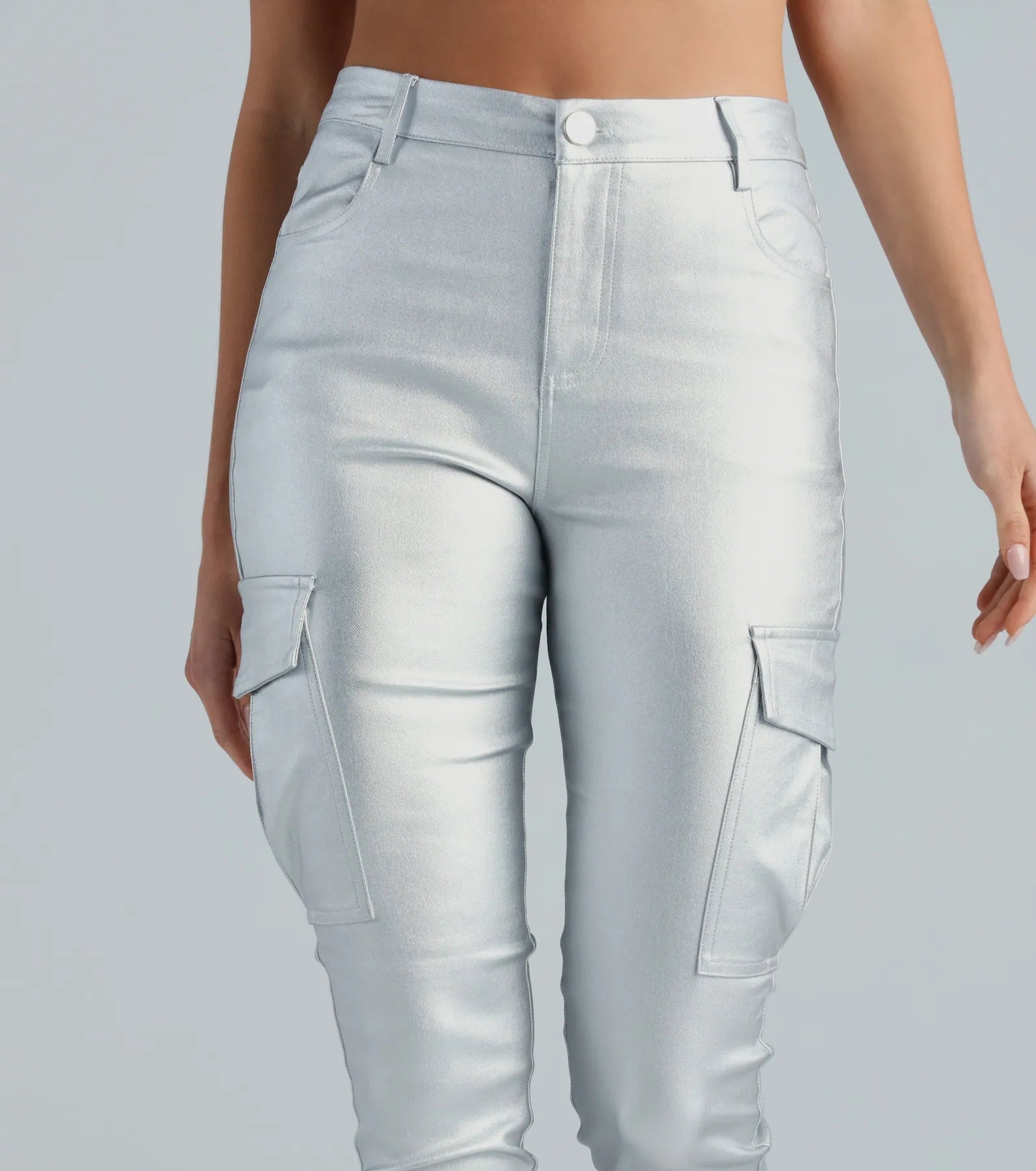 Casually Elevated Faux Leather Cargo Pants - Image 12