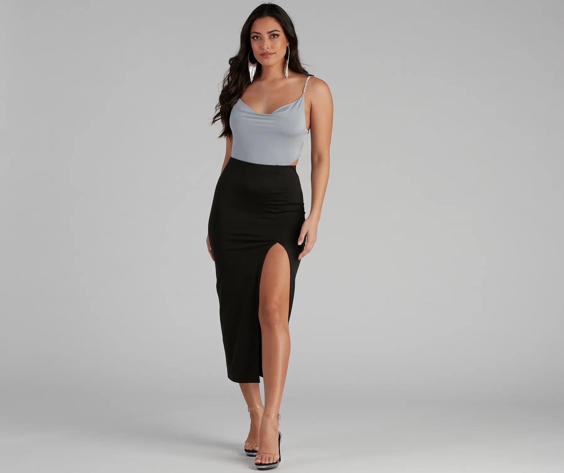 Basic High Slit Midi Skirt - Image 5