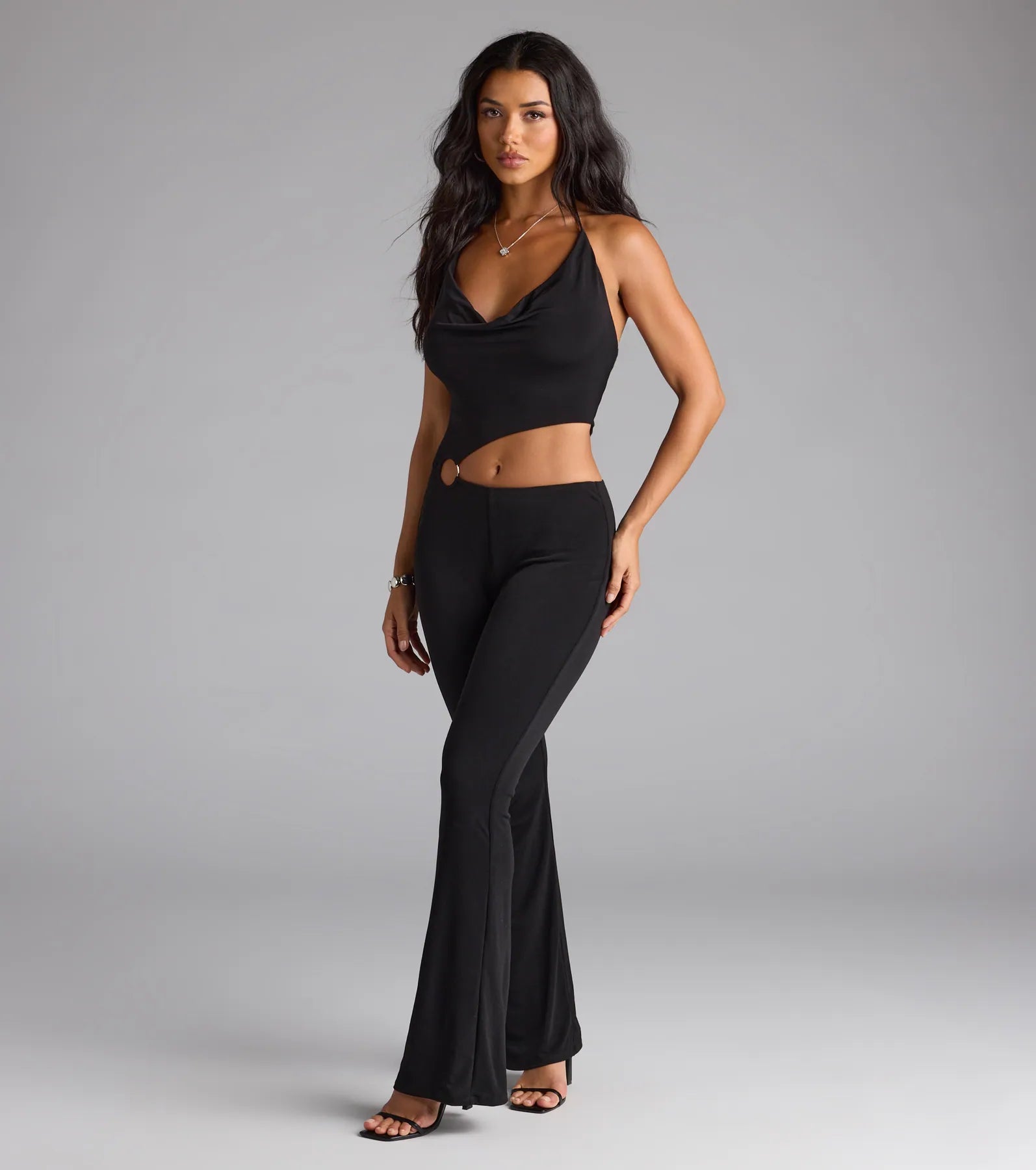 Sultry Heat Cowl Halter Cutout Jumpsuit - Image 4