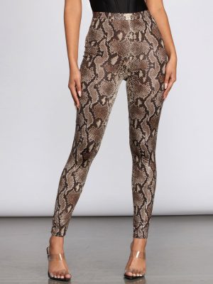 High Waist Satin Snake Leggings