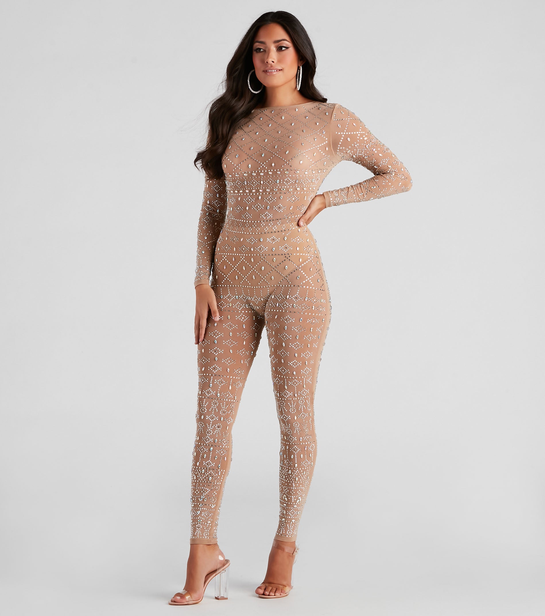 Iridescent Stunner Rhinestone-Embellished Sheer Catsuit - Image 3