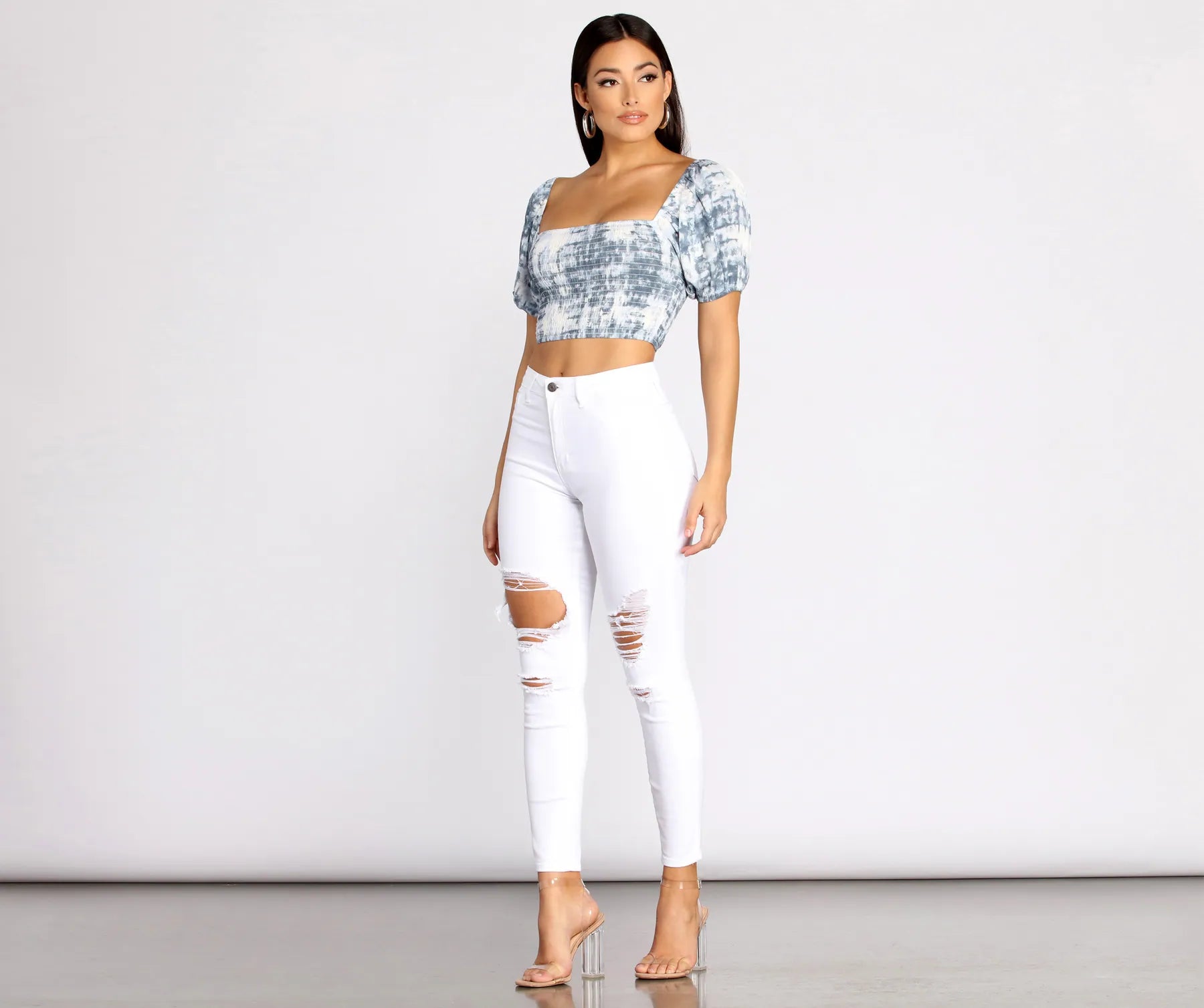 High Rise Destructed Denim Skinny Jeans - Image 5