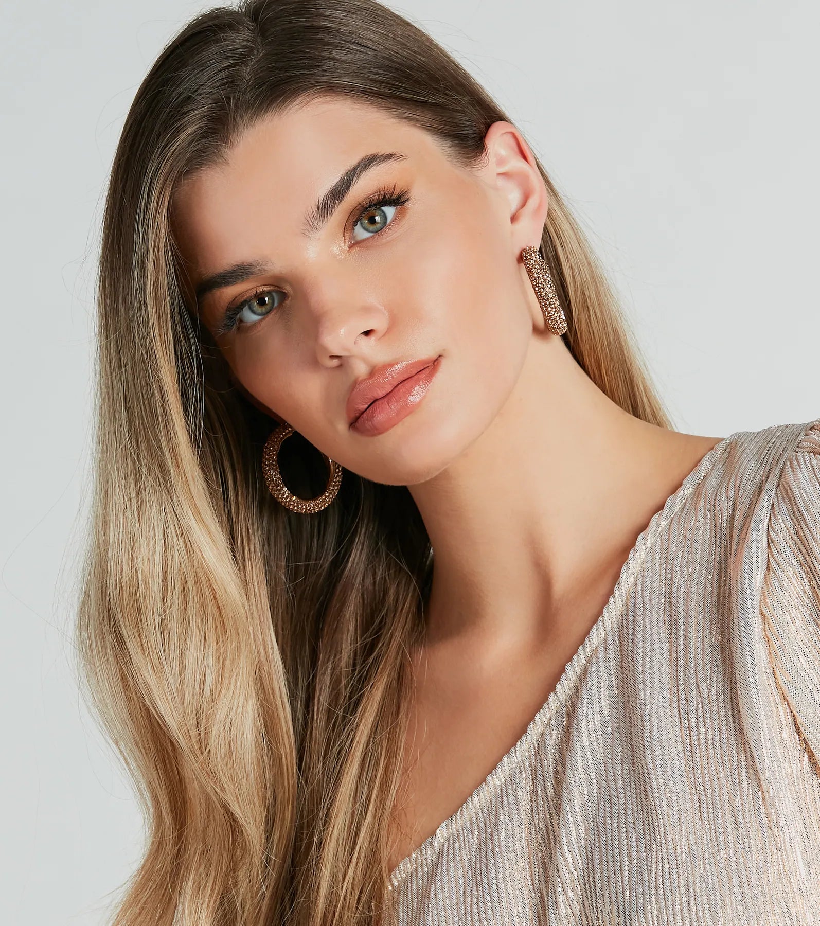 Glitzy Soiree Rhinestone-Beaded Hoop Earrings - Image 2