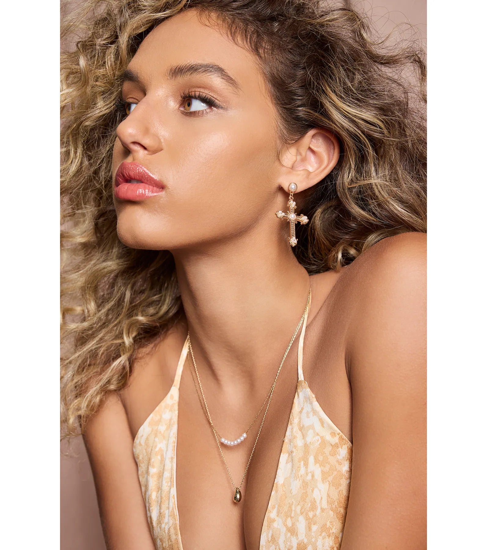 Blessed All Day Faux Pearl Cross Earrings - Image 4