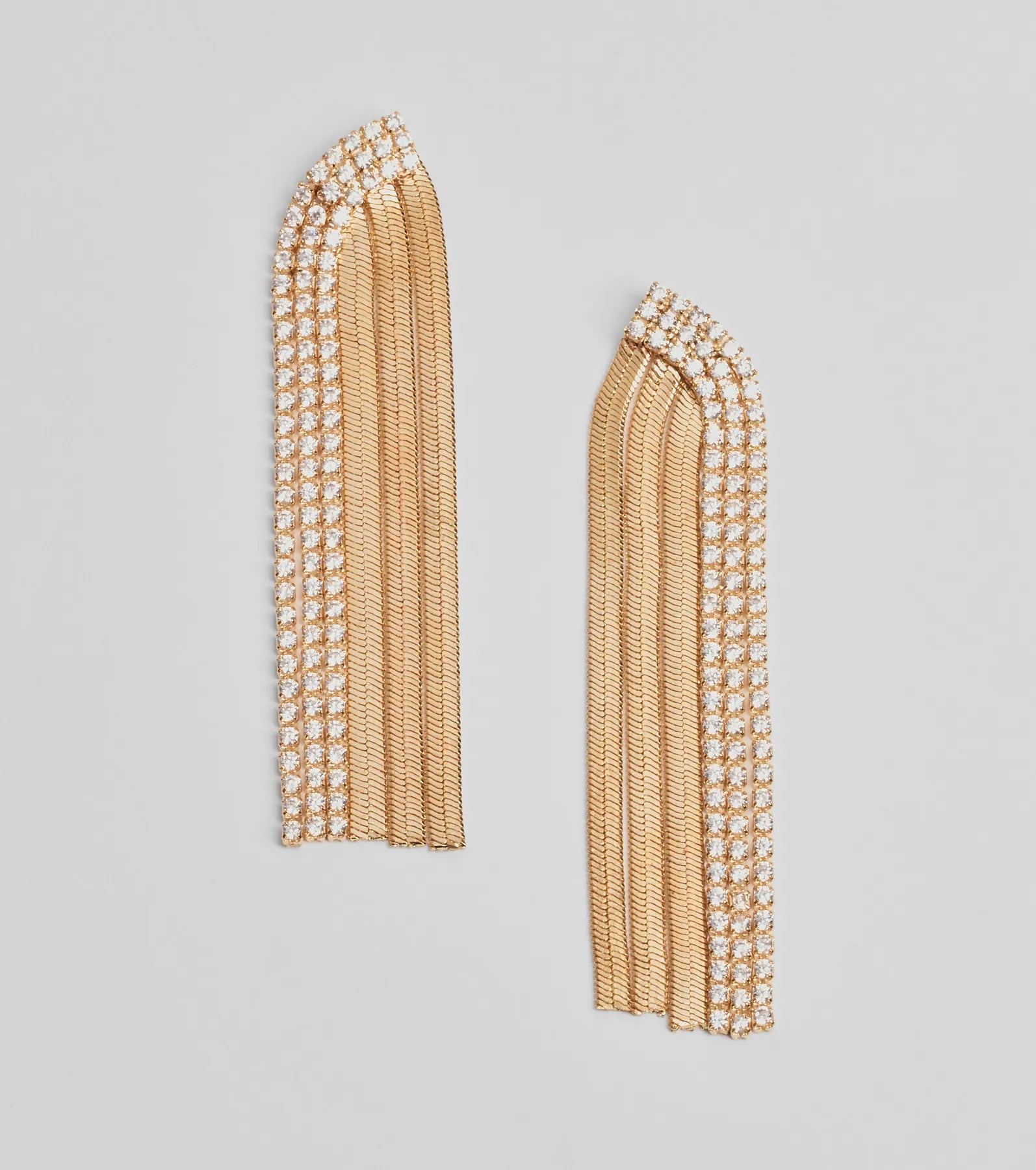 Edgy Sparkle Rhinestone Snake Chain Fringe Earrings