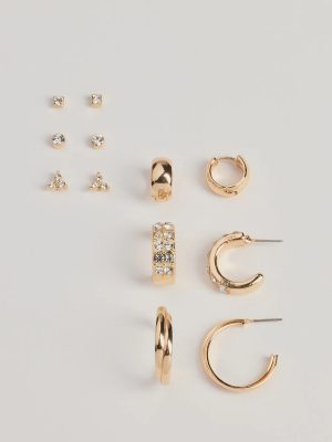 Trendy Sparkle Stud And Hoop Earrings Set