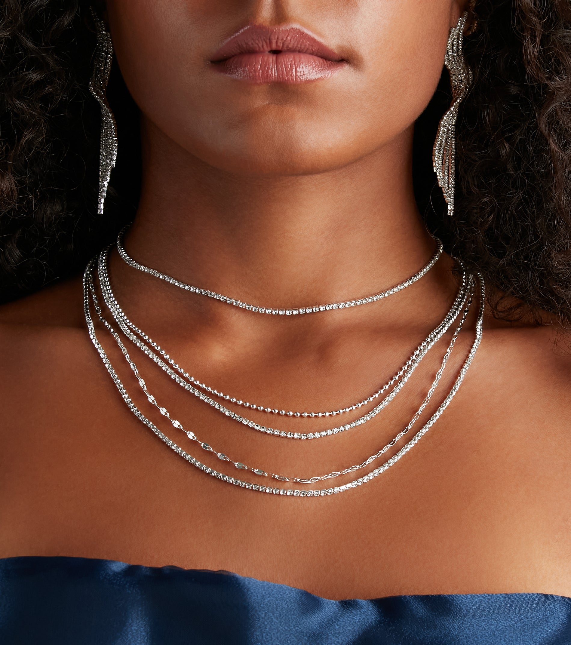 Meant To Be Rhinestone Layered Necklace Set - Image 2