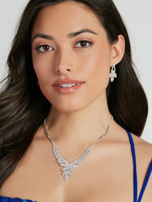 Elegant Sparkle Rhinestone Necklace And Earrings Set