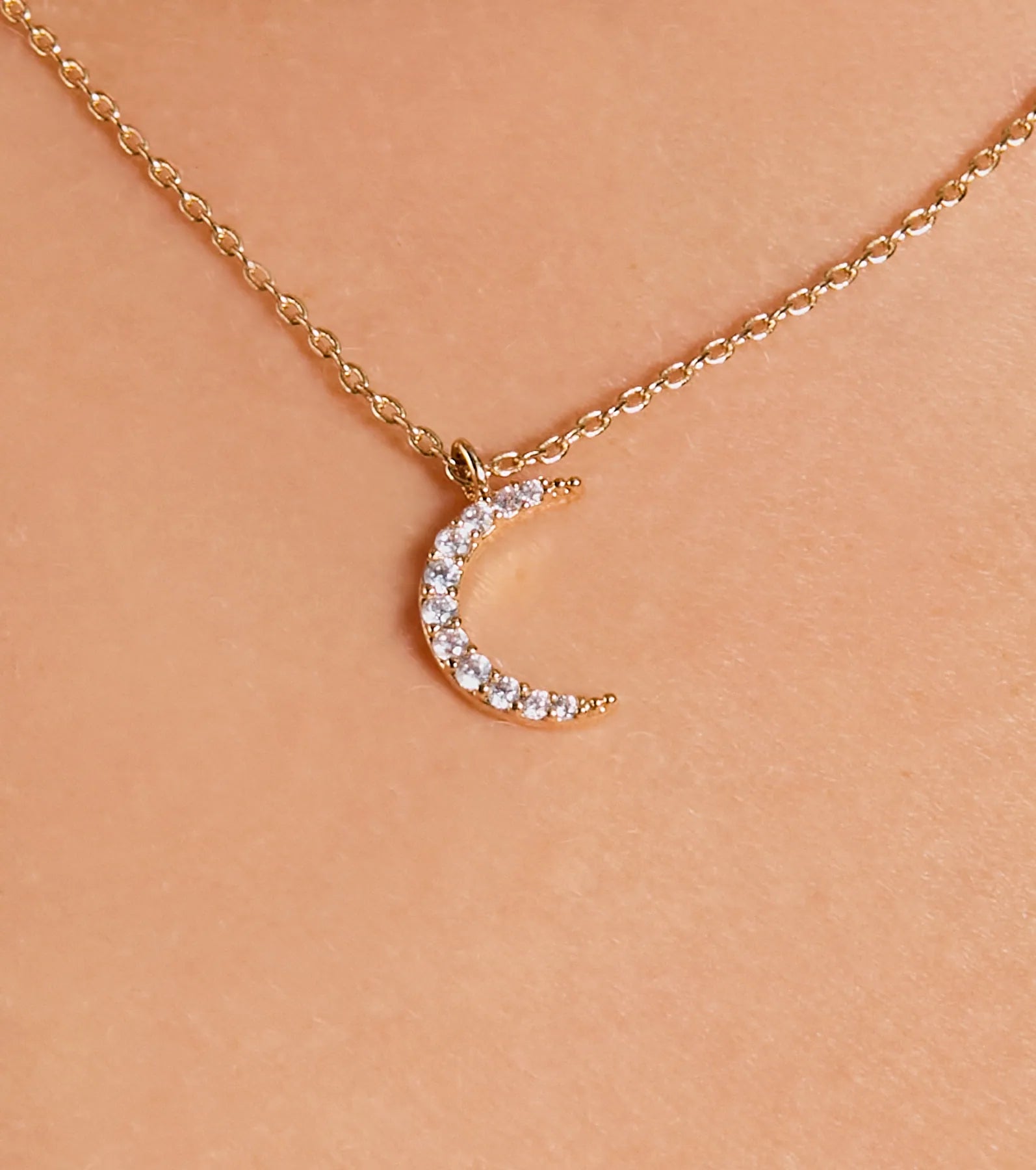 Dainty Cubic Zirconia Moon Charm Necklace - Image 2