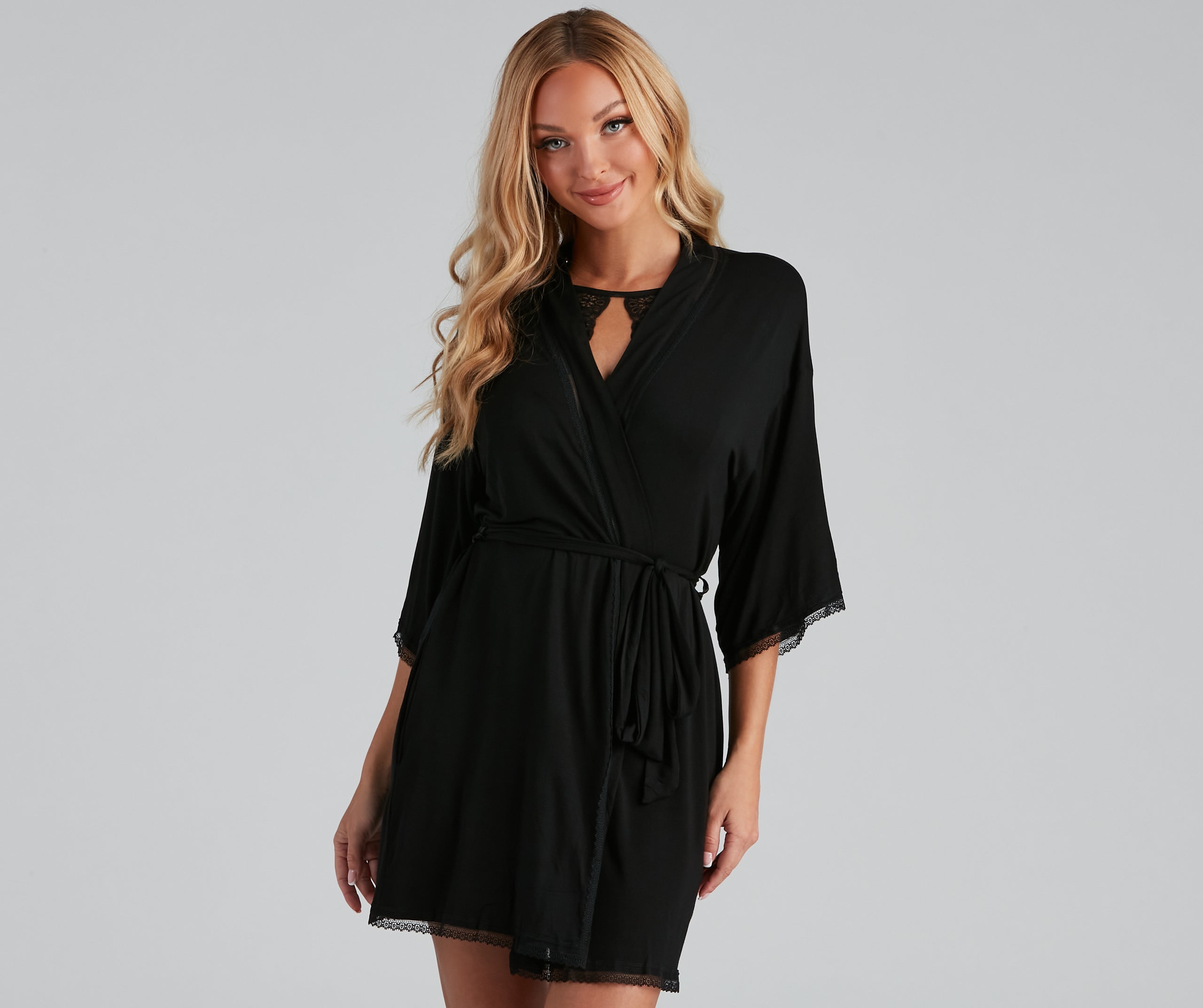 Wrapped In Lace Trim Knit Robe - Image 3