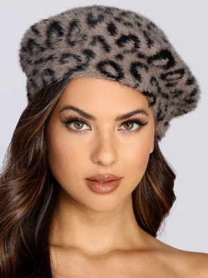 Leopard Print Fuzzy Beret