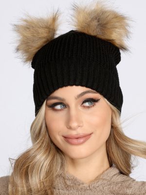 Double Pom Pom Knit Beanie