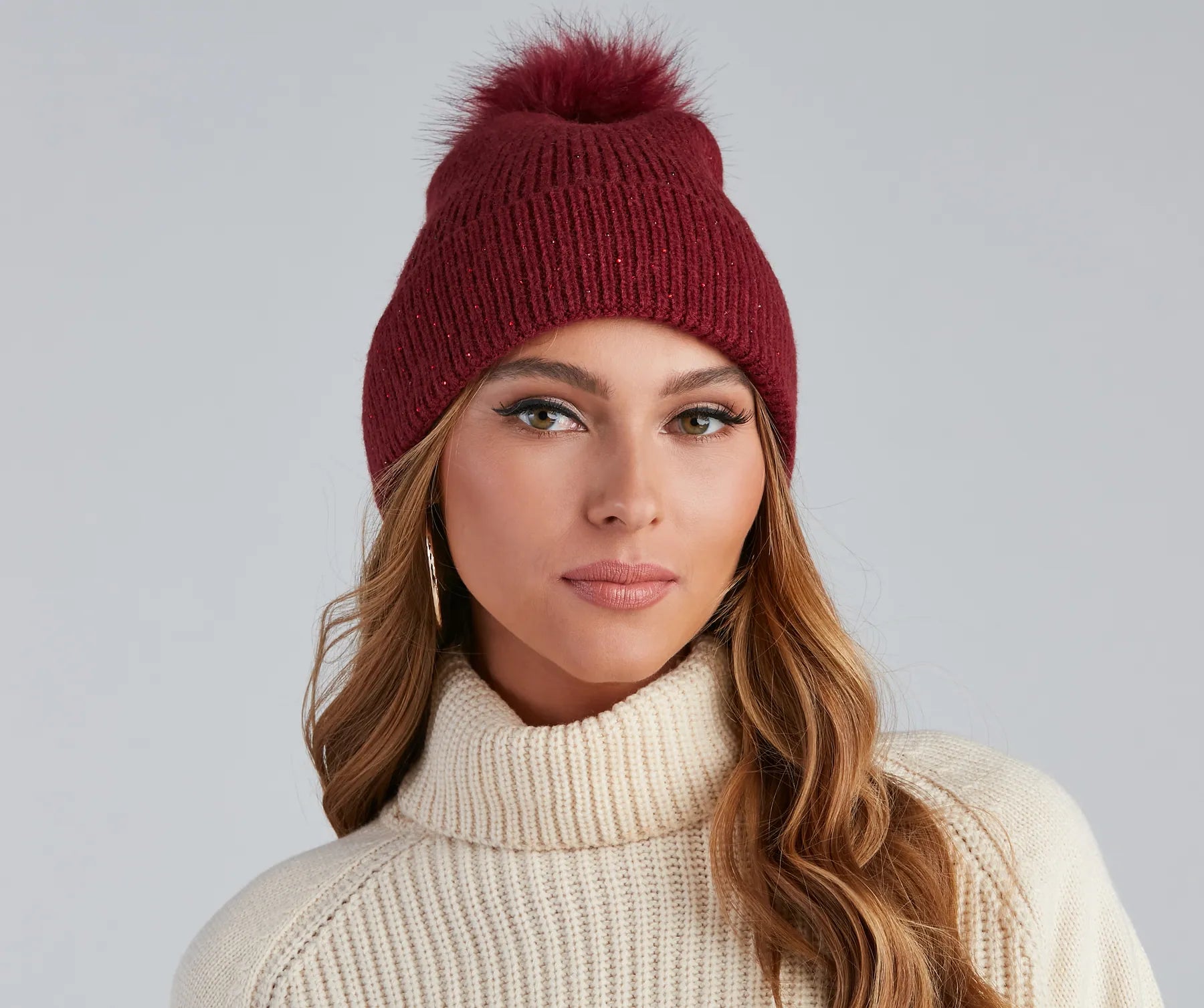Winter Beauty Rhinestone Pom Beanie - Image 4