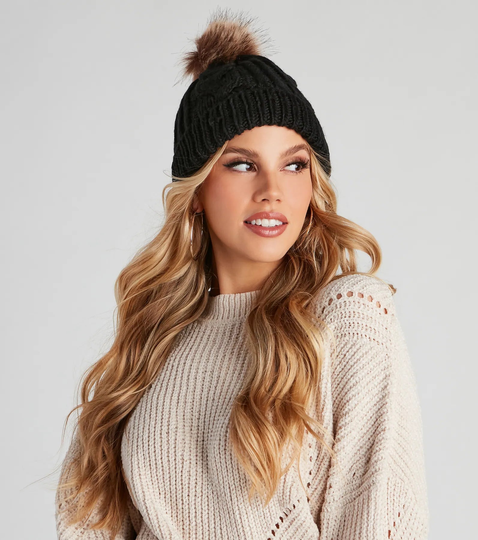 All The Cozy Feels Faux Fur Knit Beanie - Image 2