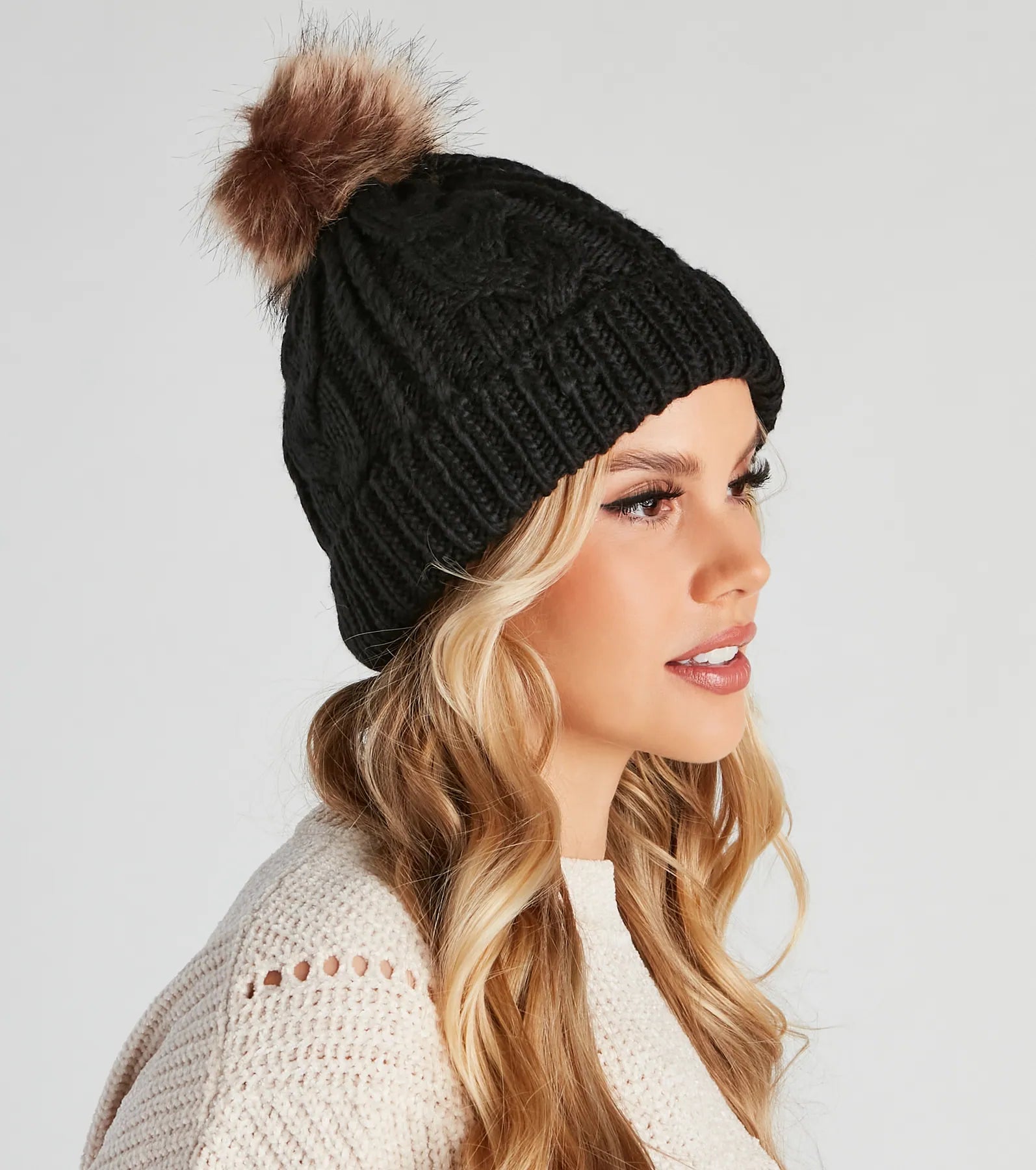 All The Cozy Feels Faux Fur Knit Beanie - Image 5