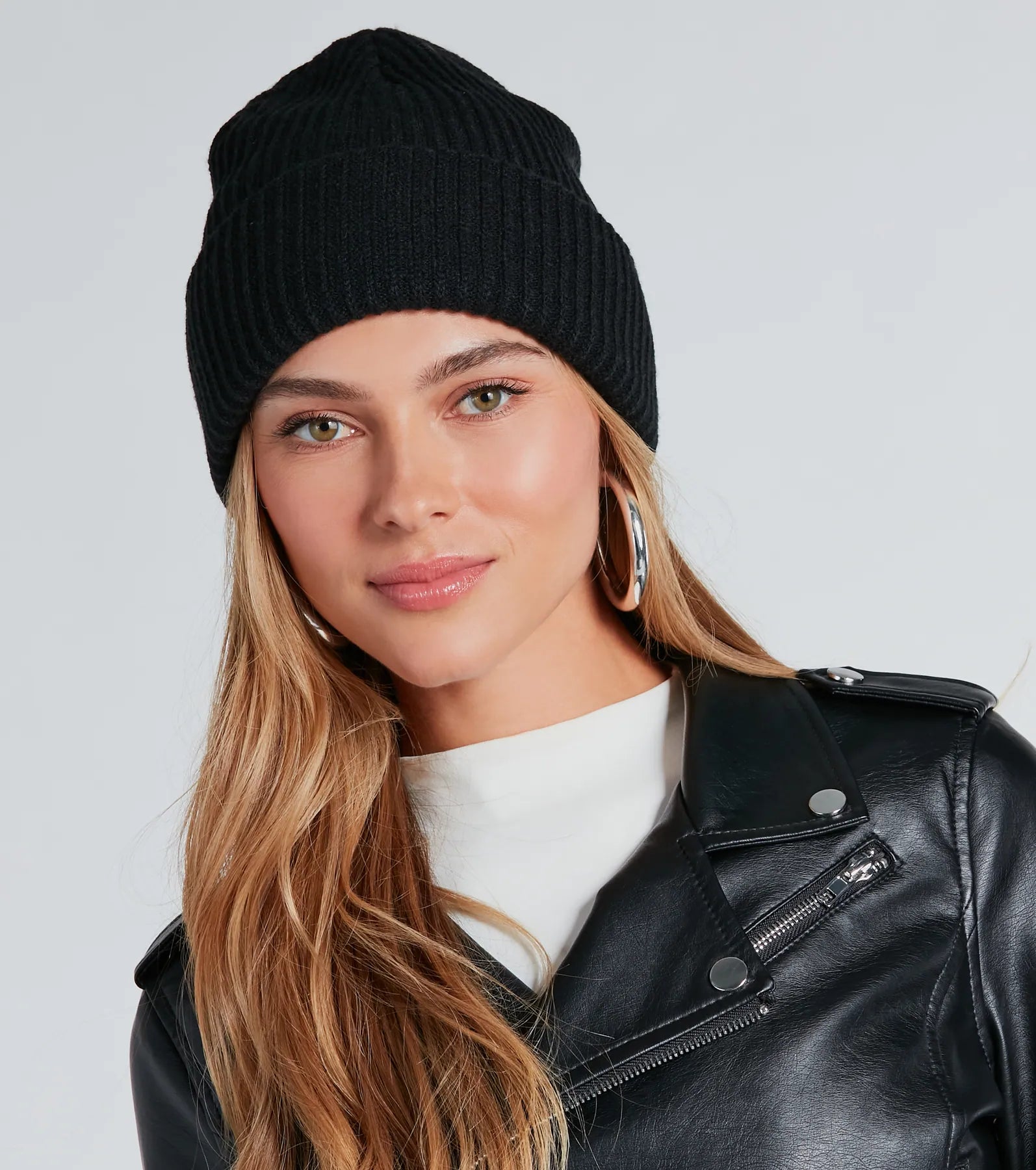 Cute Classic Fold-Over Ribbed Knit Beanie - Image 2