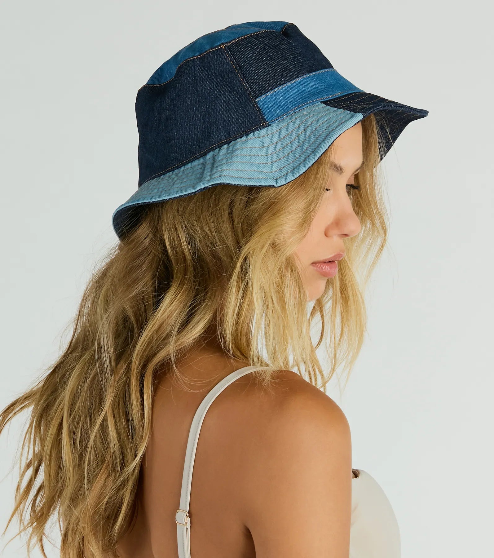 90s Classic Patchwork Denim Bucket Hat - Image 2