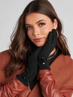 Cozy Elegance Button Trim Gloves