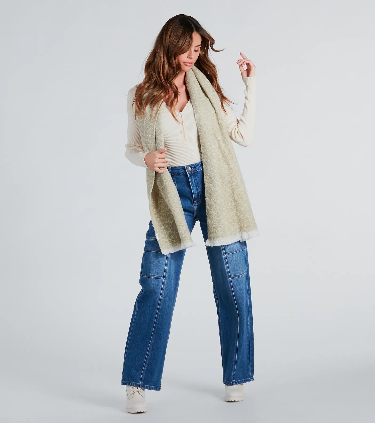 Feeling Chilly Frayed Edge Knit Scarf - Image 2