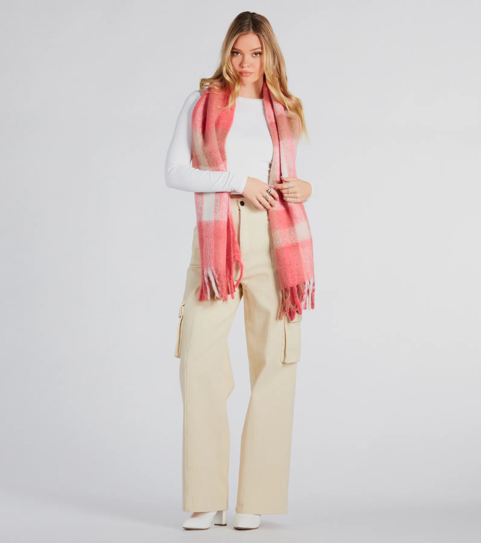 Warm Embrace Plaid Fringe Scarf - Image 2