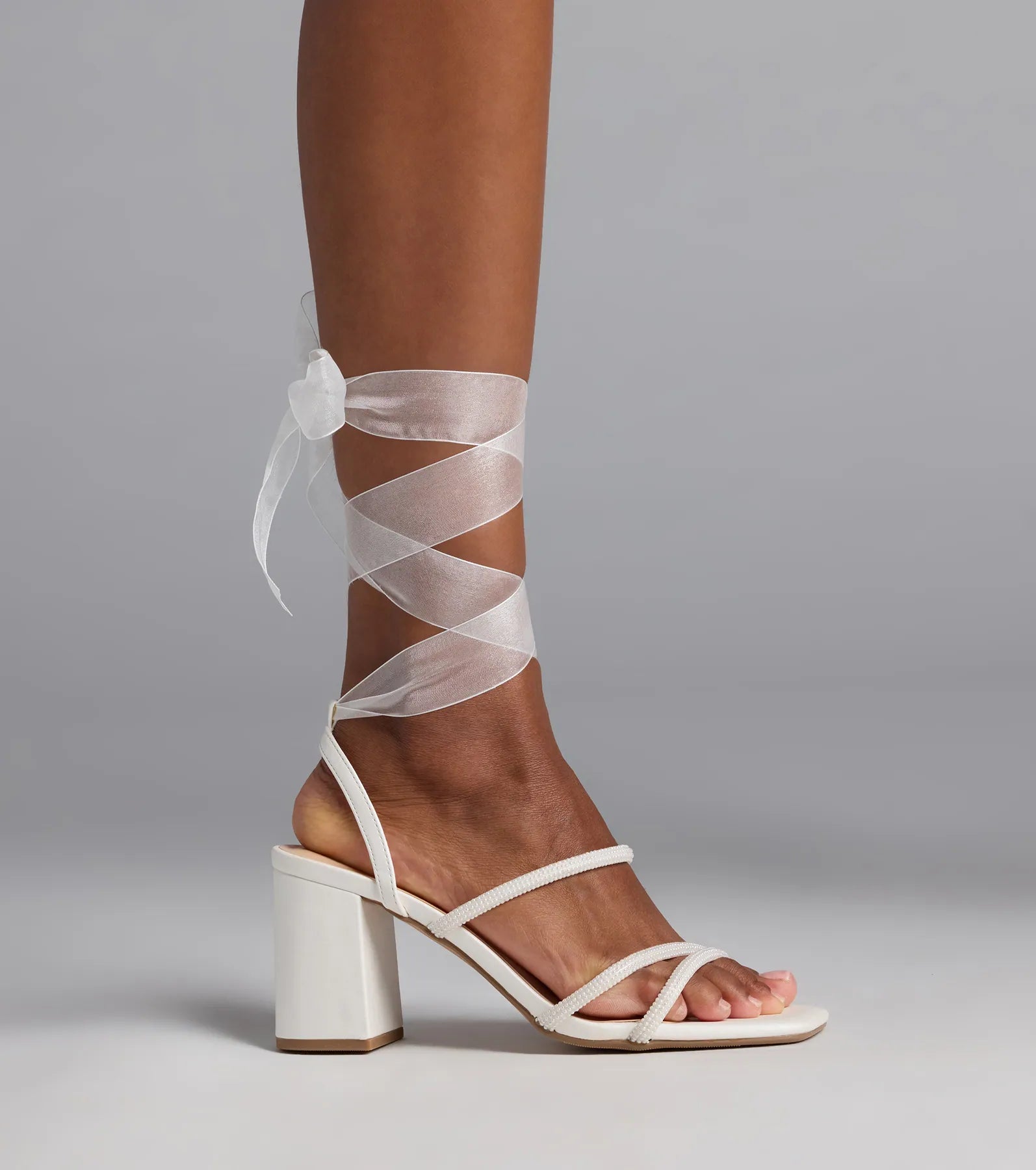 Stay Elegant Lace-Up Rhinestone Block Heels - Image 3