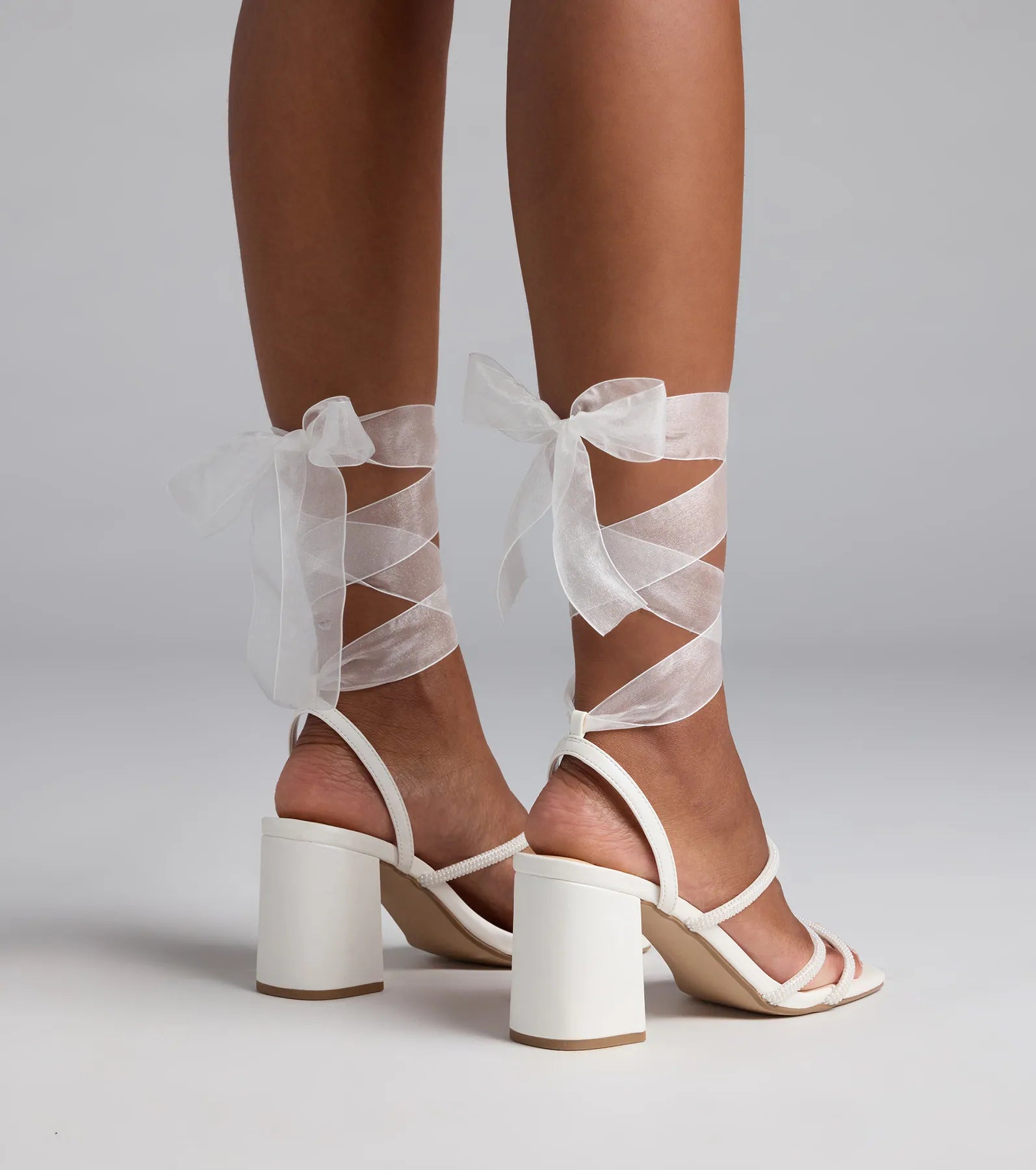 Stay Elegant Lace-Up Rhinestone Block Heels - Image 4