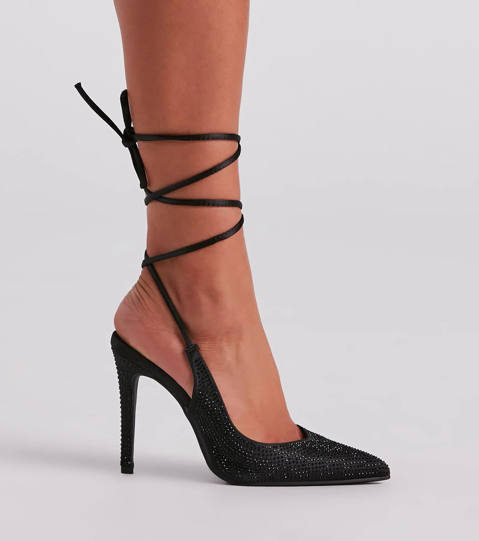 Chic Glam Rhinestone Lace-Up Stiletto Heels - Image 8