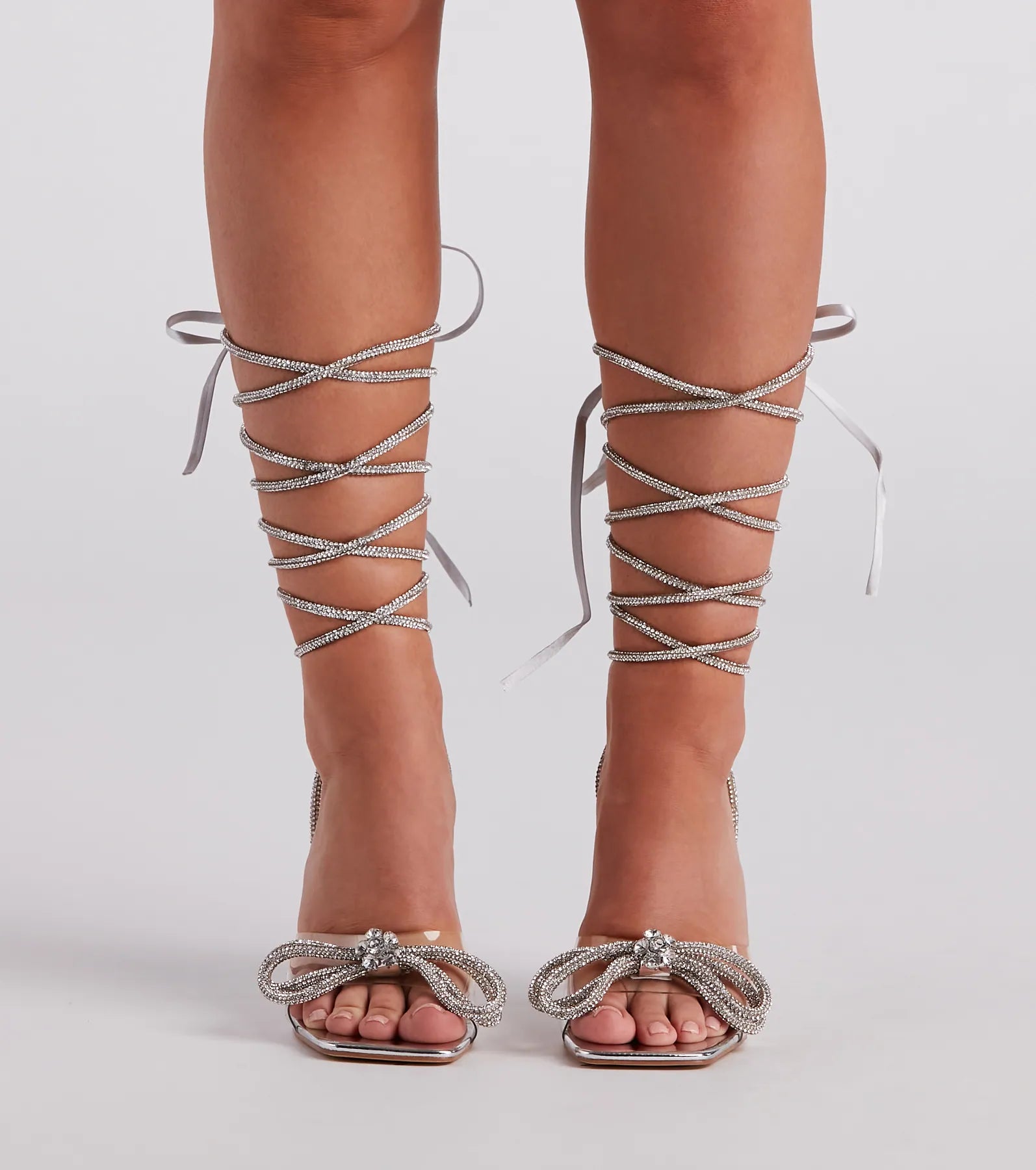 Time For Glamour Rhinestone Bow Clear Heels - Image 2