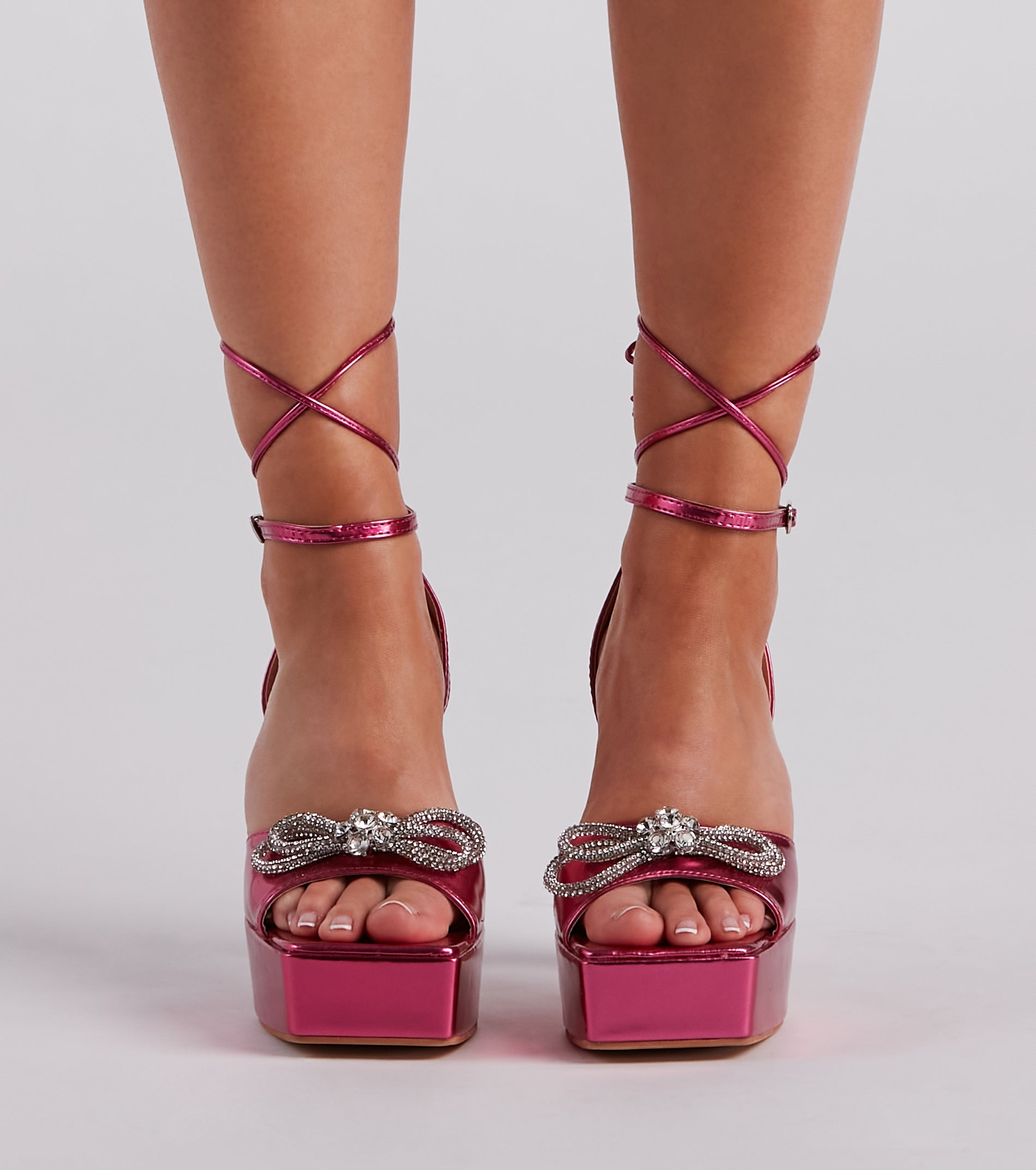 Diva Energy Rhinestone Bow Platform Heels - Image 2