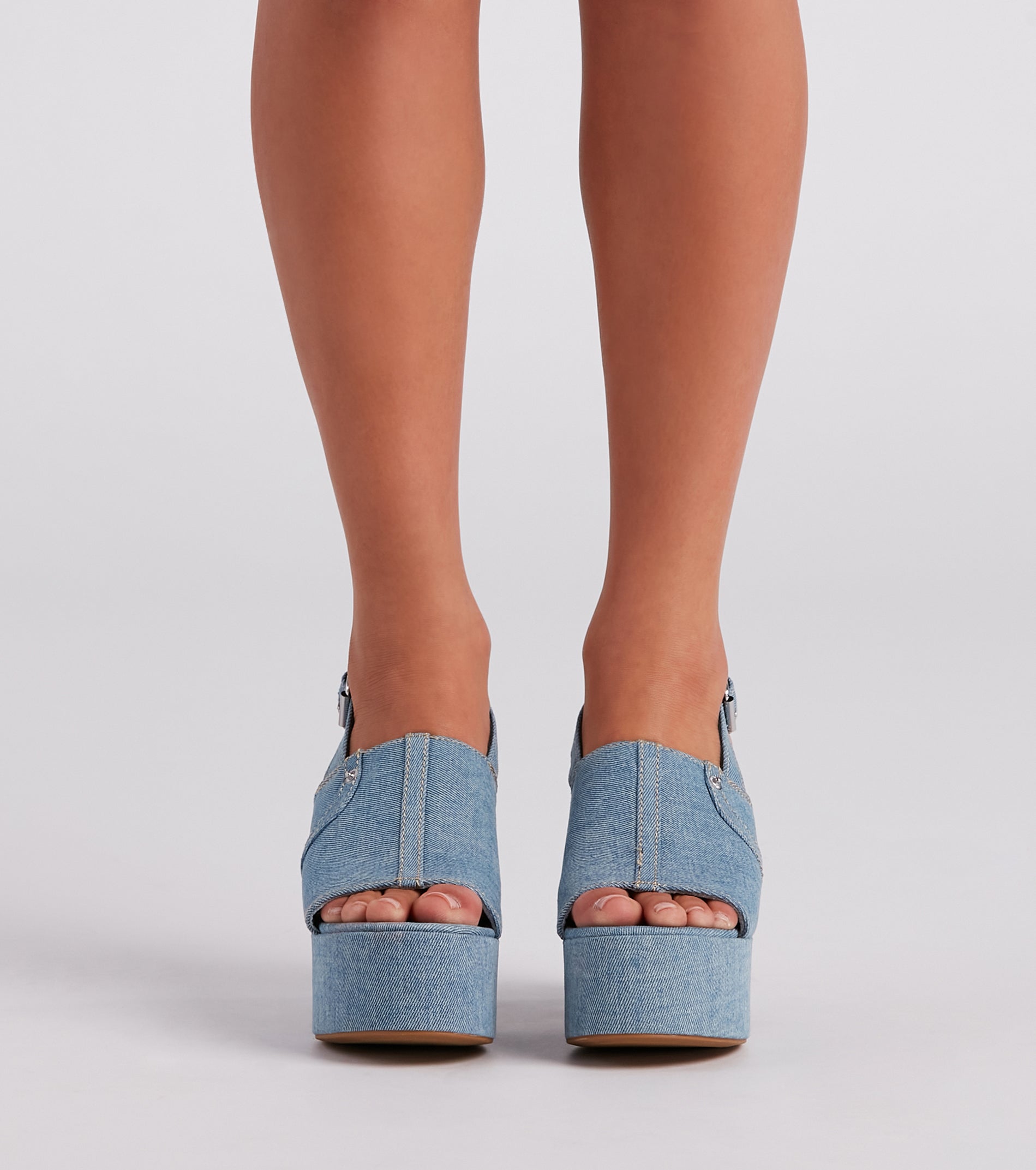 In My Jeans Denim Sling Back Platform Heels - Image 2