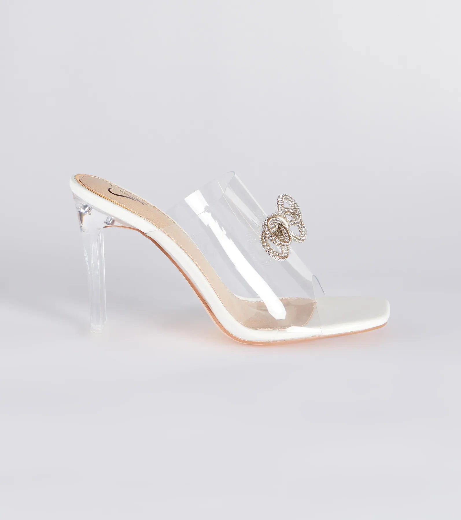 Clearly The Vibe Rhinestone Bow Lucite Mules - Image 2