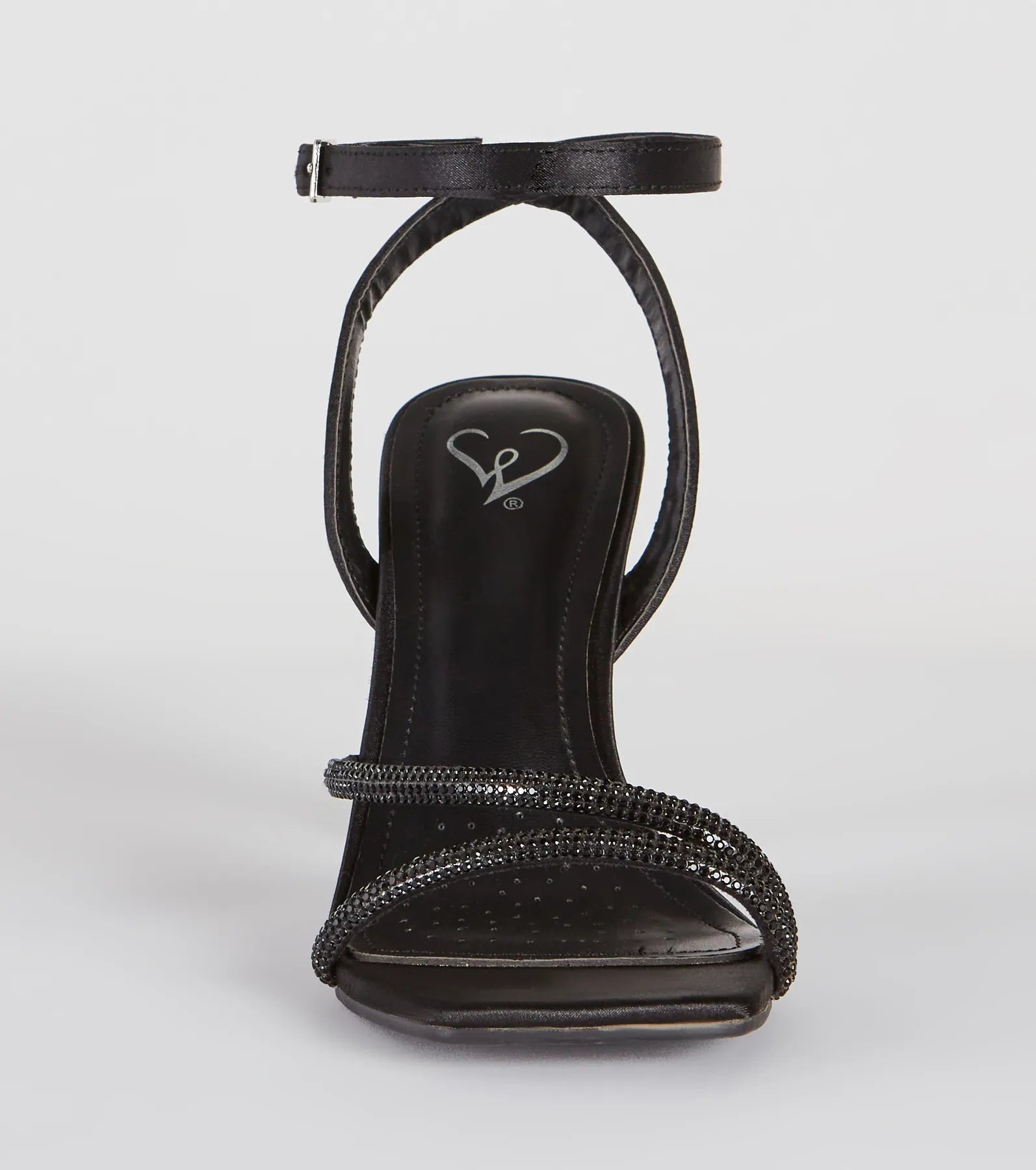 Starry Soiree Satin Rhinestone Block Heels - Image 3