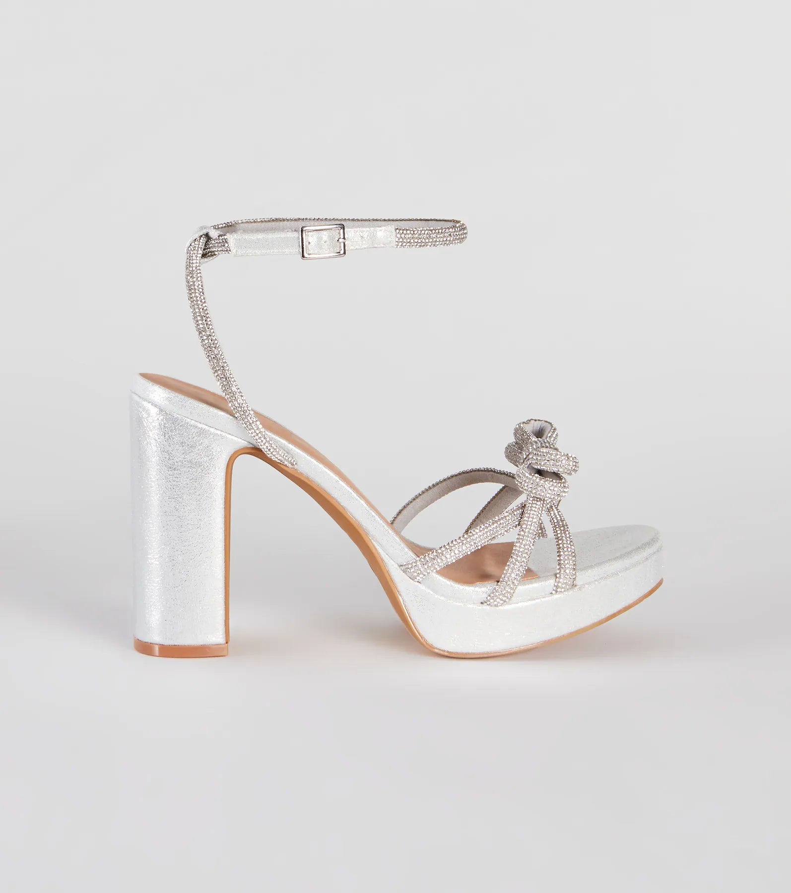 Glamorous Evening Rhinestone Bow Block Heels - Image 2