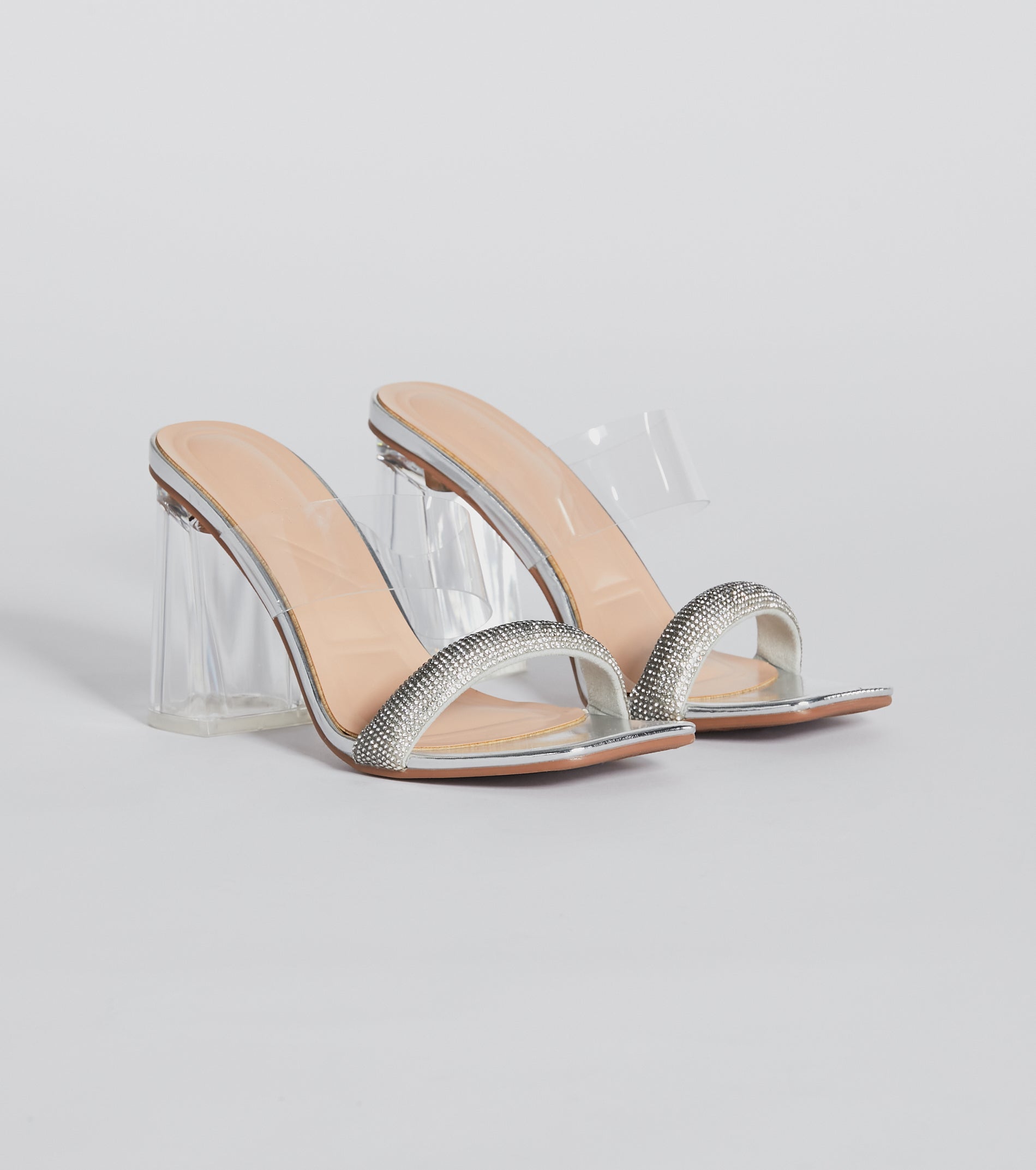 Ombre Effect Rhinestone Lucite Block Heel Mules - Image 5