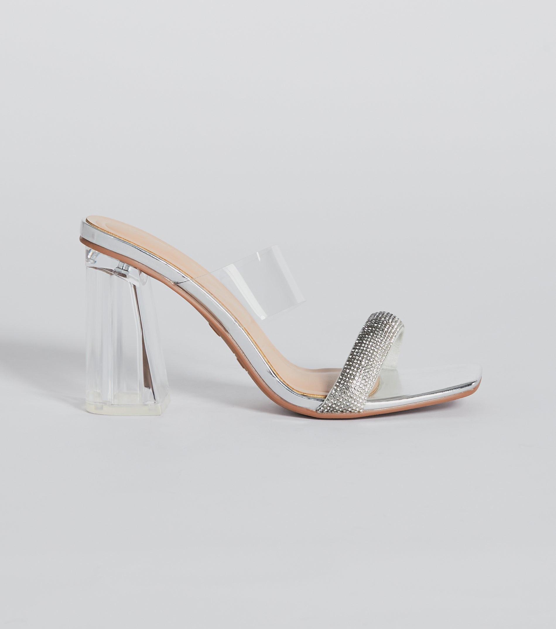 Ombre Effect Rhinestone Lucite Block Heel Mules - Image 6