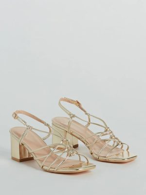 Glam Strappy Metallic Faux Leather Low-Block Heels