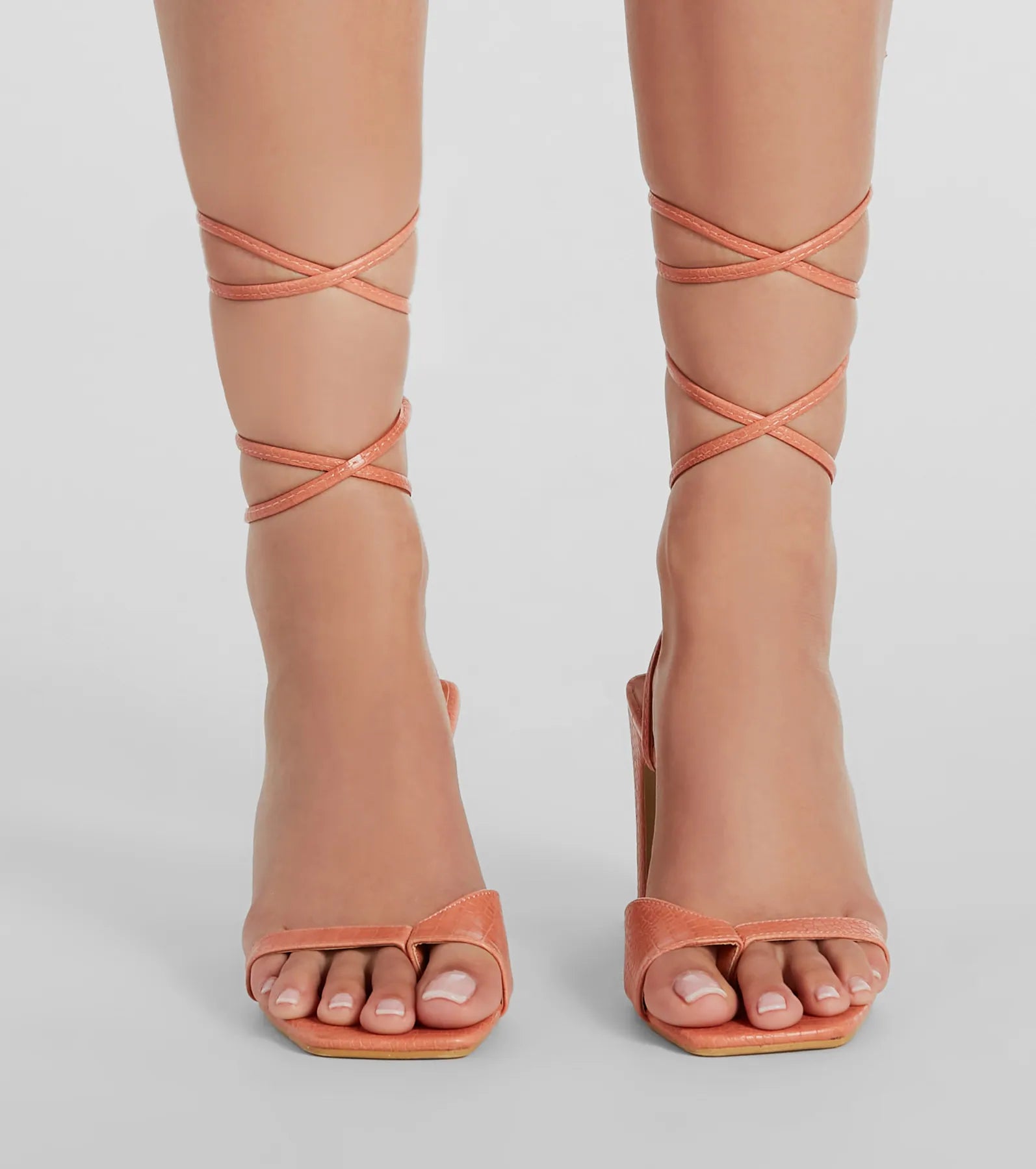 Trendy Slay Lace-Up Croc Faux Leather Heels - Image 2