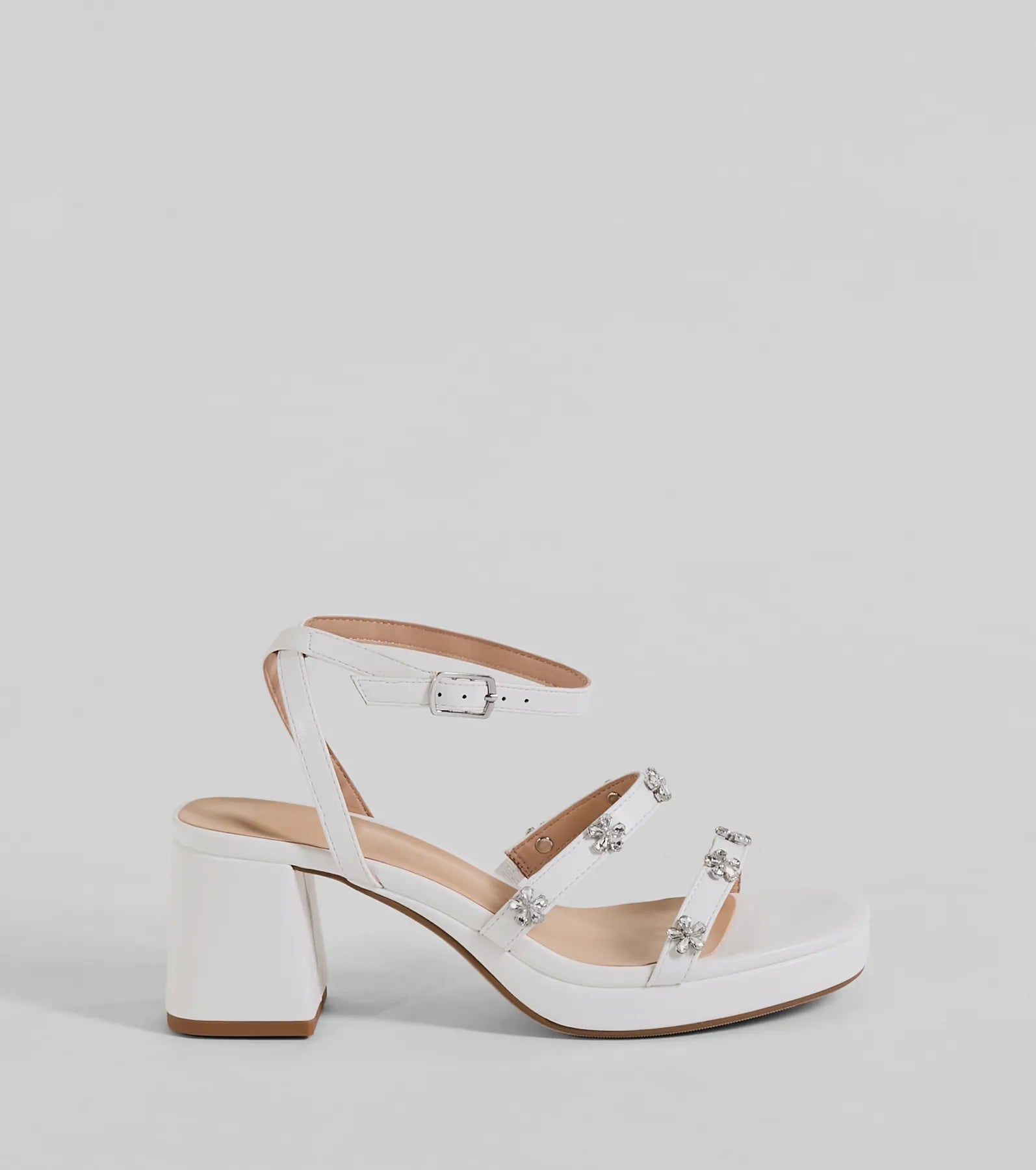 Picture Perfect Rhinestone Flower Block Heels - Image 2