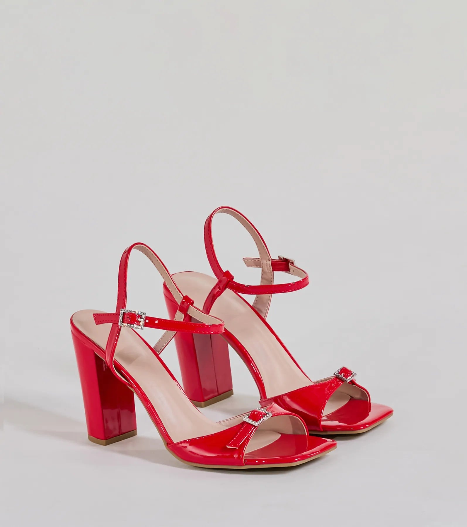 Midnight Glam Rhinestone Buckle Patent Block Heels - Image 5