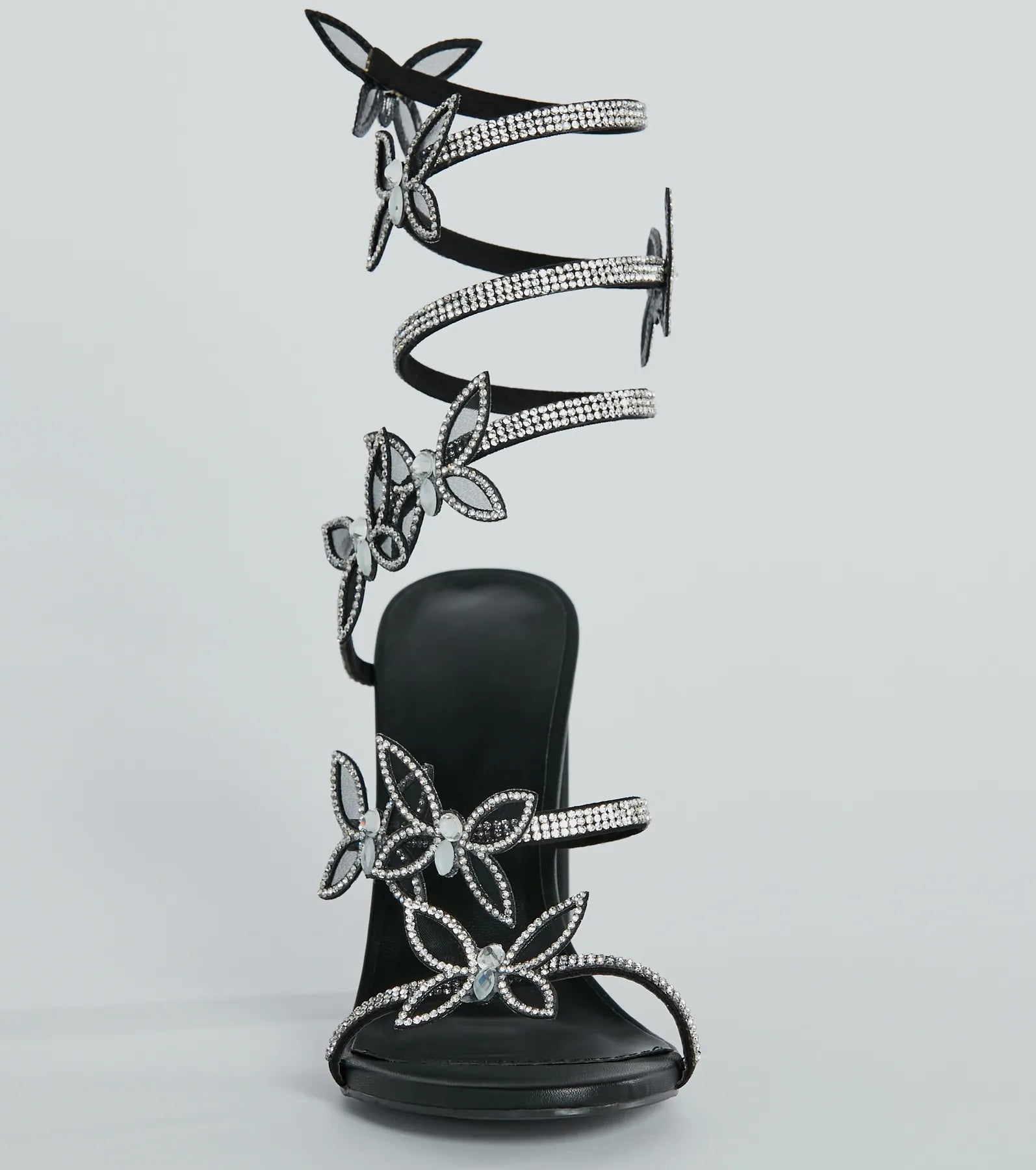 Glamour Butterfly Rhinestone Spiral Block Heels - Image 3