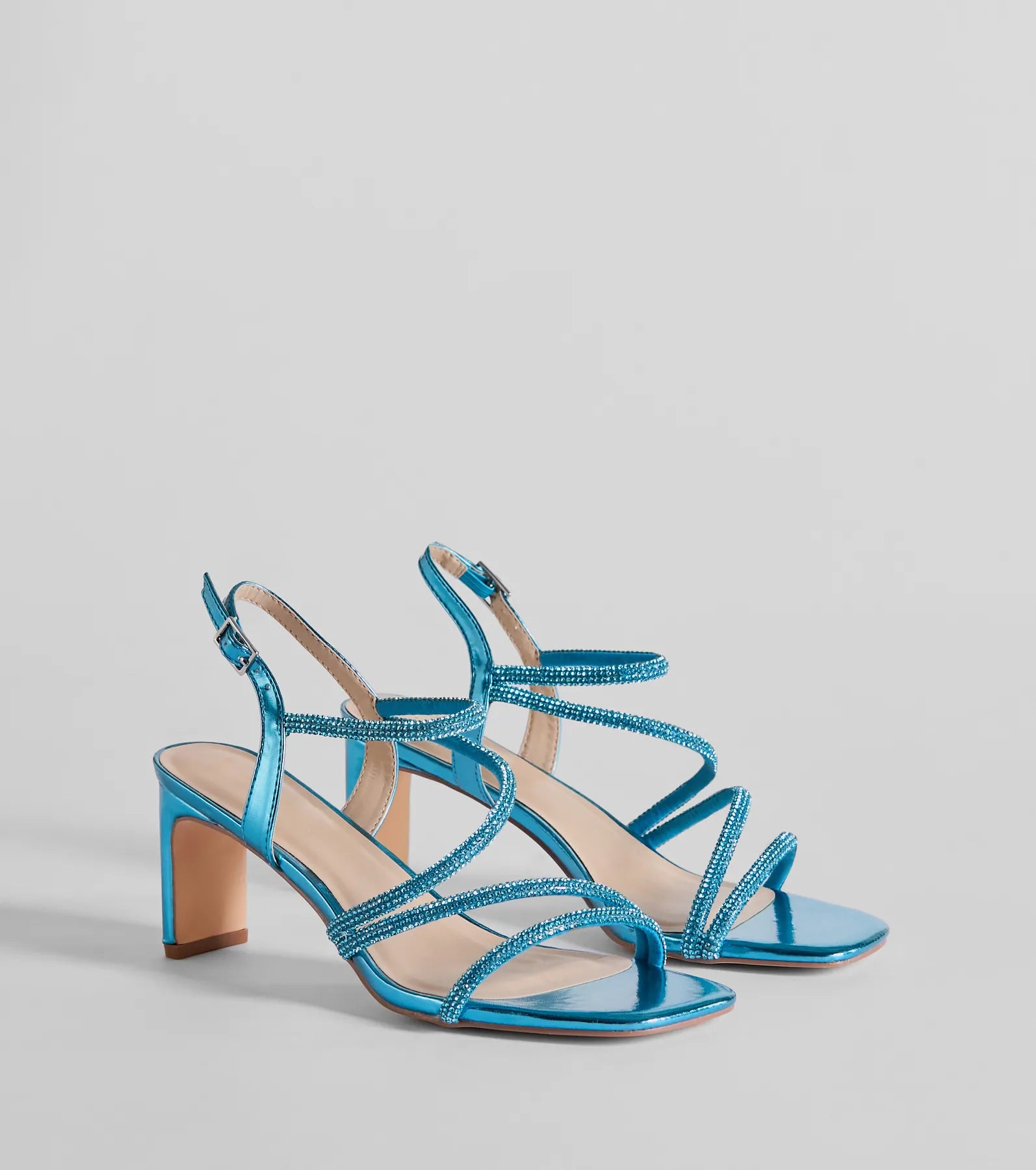 Glamour Up Rhinestone Strappy Metallic Heels - Image 5